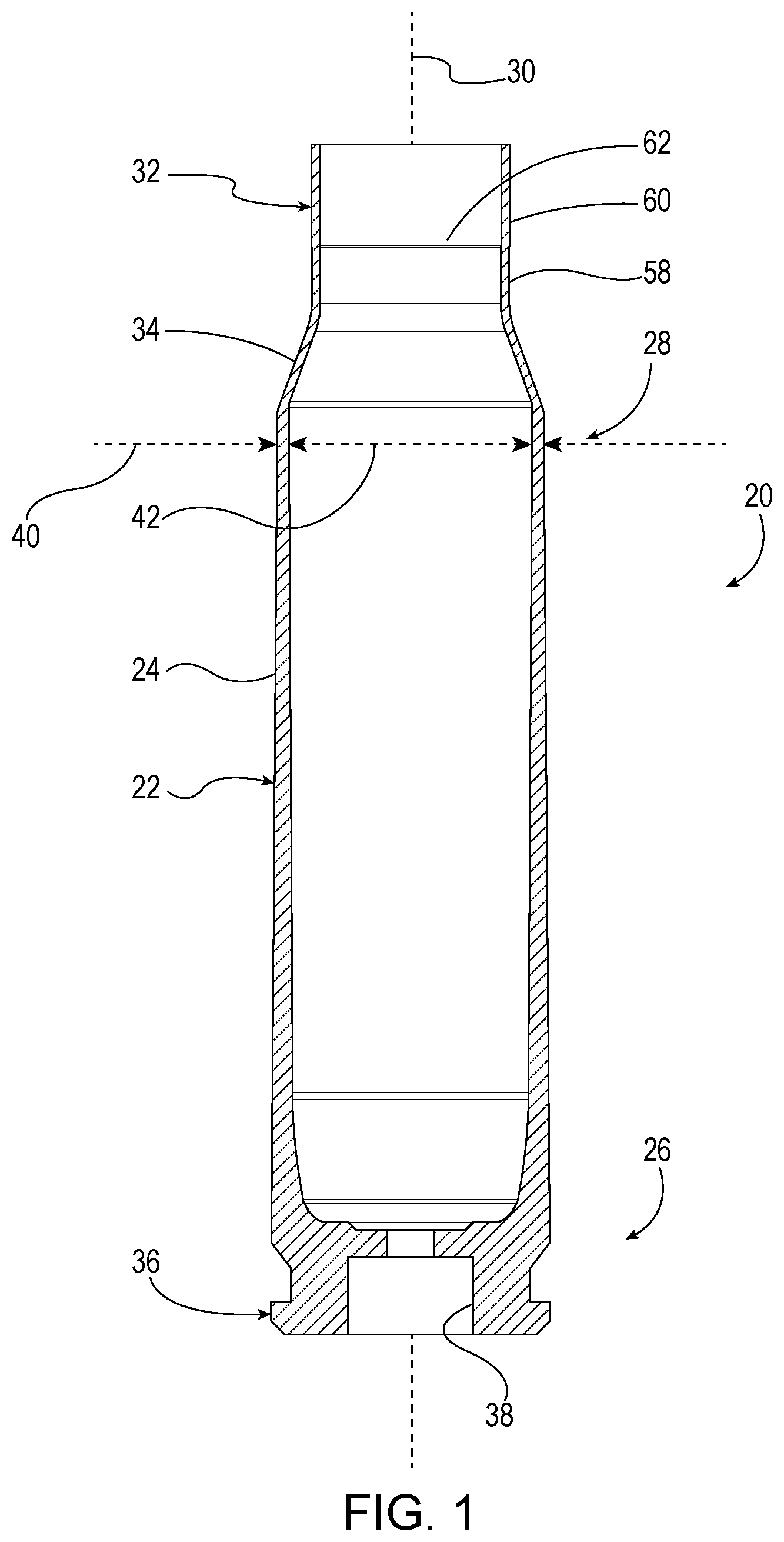 Patent US12359899 — Reduced tension cartridge case with two-stage neck — Figure 1