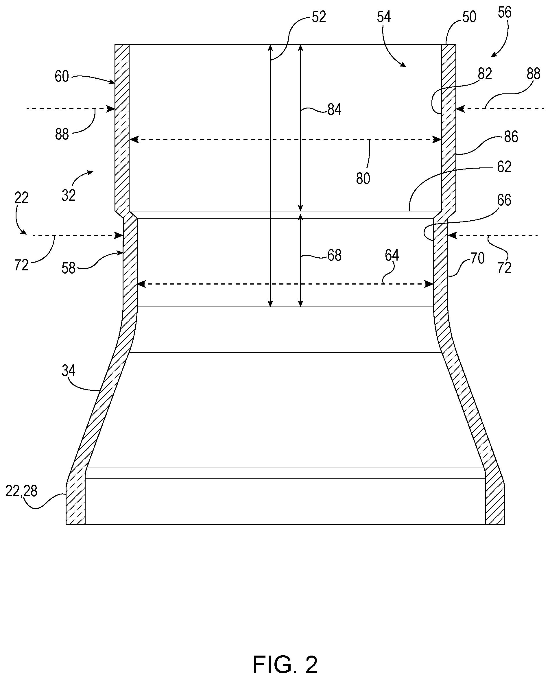 Patent US12359899 Figure 2 – Reduced tension cartridge case with two-stage neck