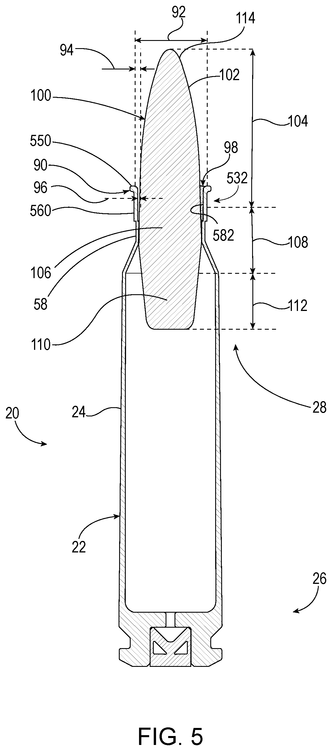 Patent US12359899 Figure 4 – Reduced tension cartridge case with two-stage neck