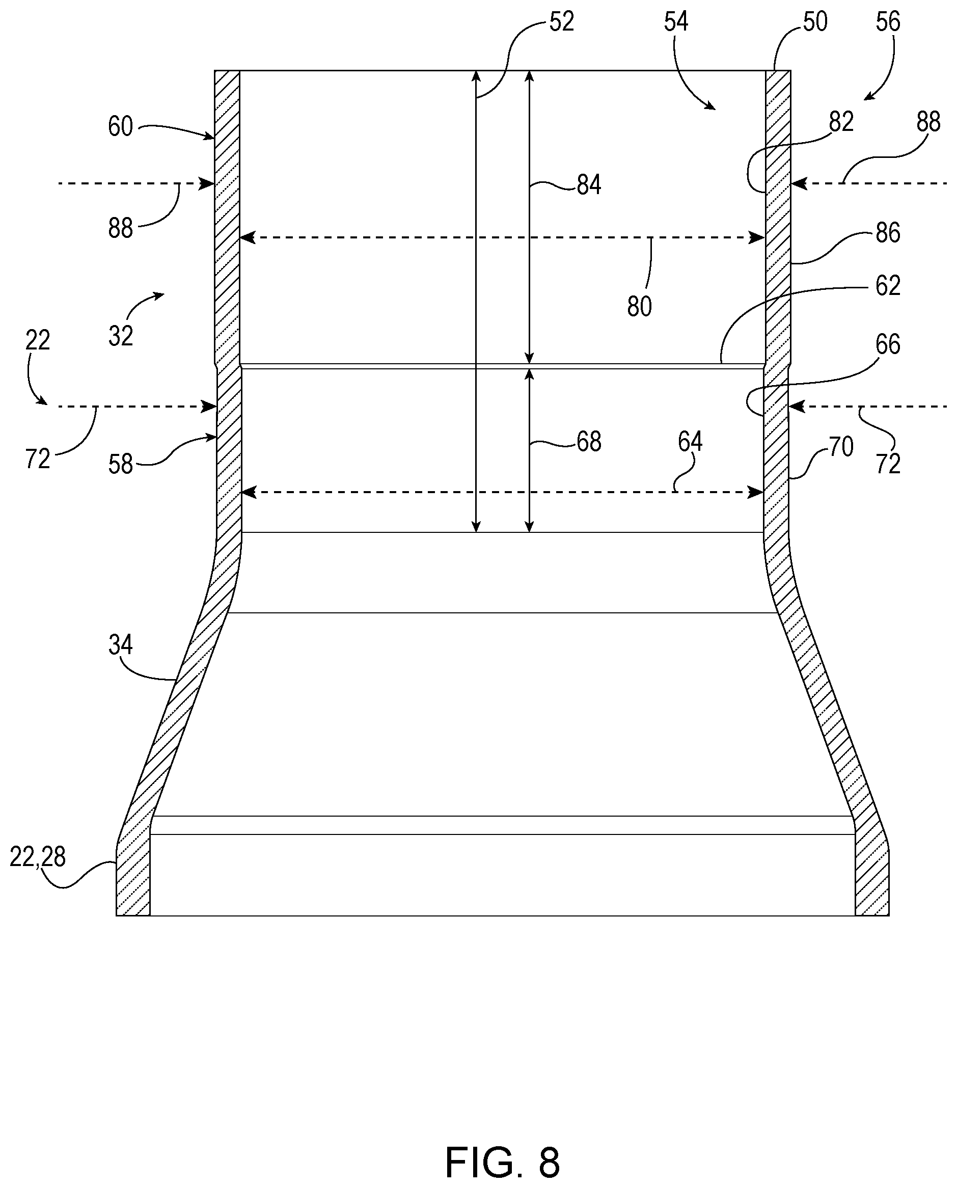 Patent US12359899 Figure 6 – Reduced tension cartridge case with two-stage neck