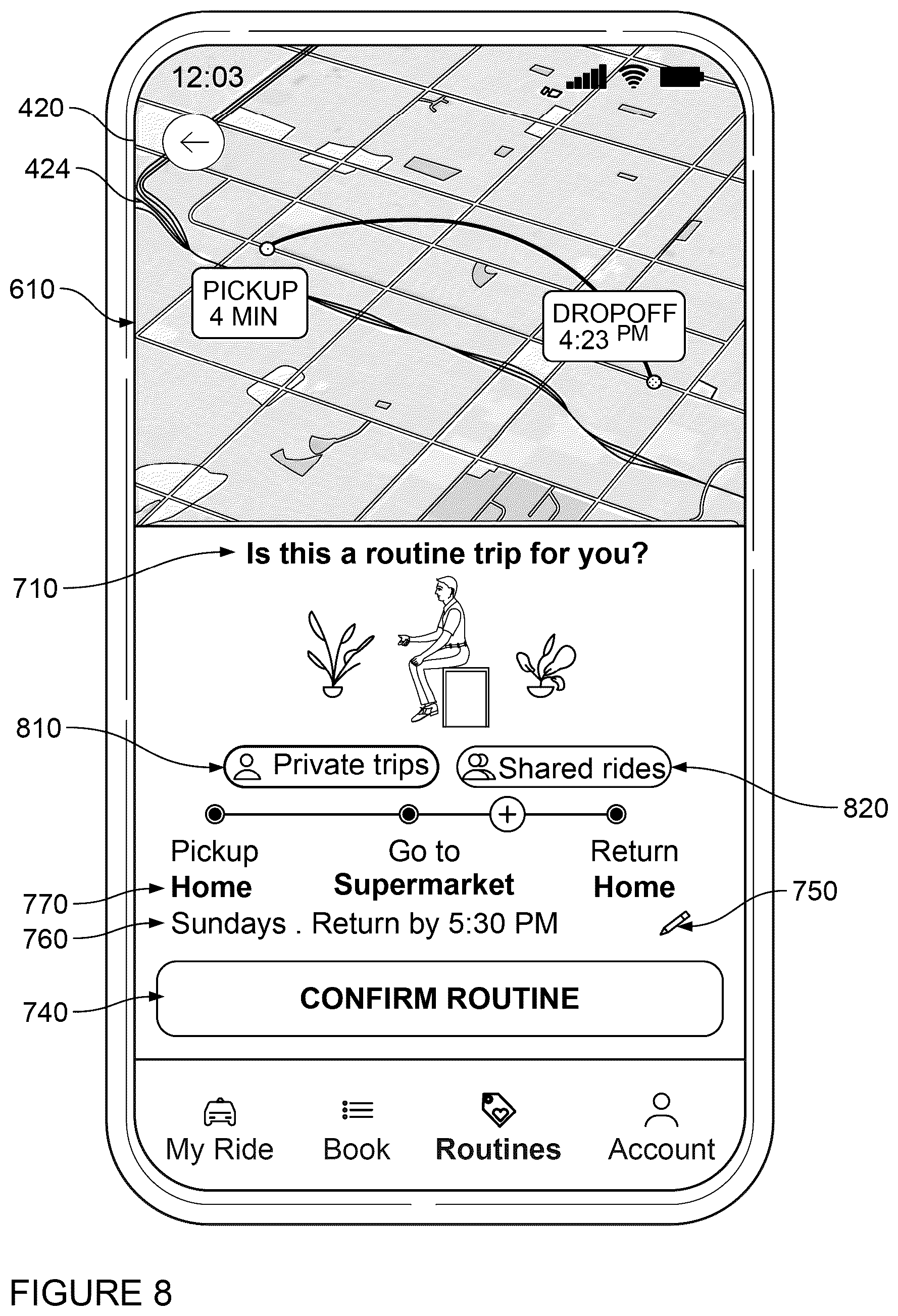 Patent US12359932 Figure 9 – Establishing routines for autonomous vehicle transportation services