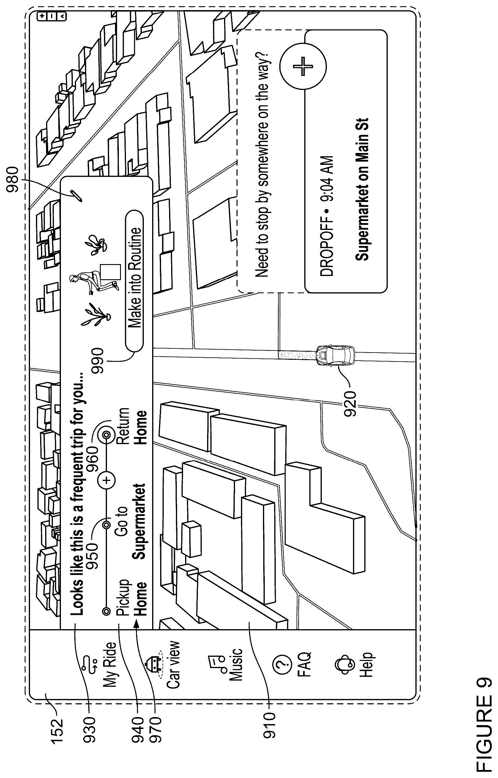 Patent US12359932 Figure 10 – Establishing routines for autonomous vehicle transportation services