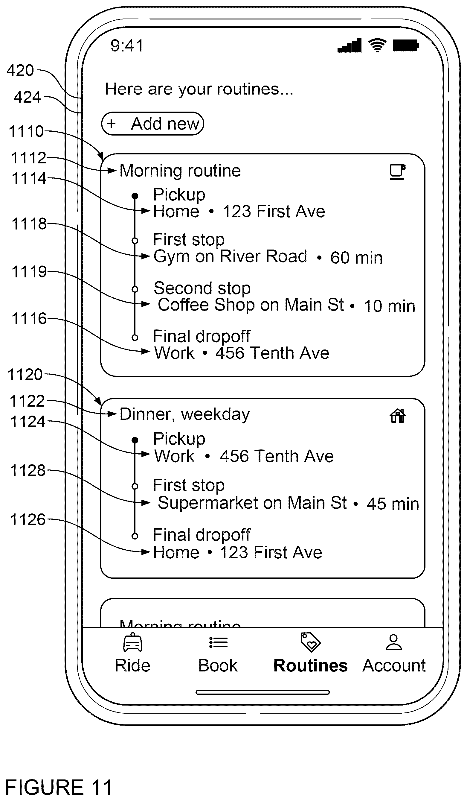 Patent US12359932 Figure 12 – Establishing routines for autonomous vehicle transportation services