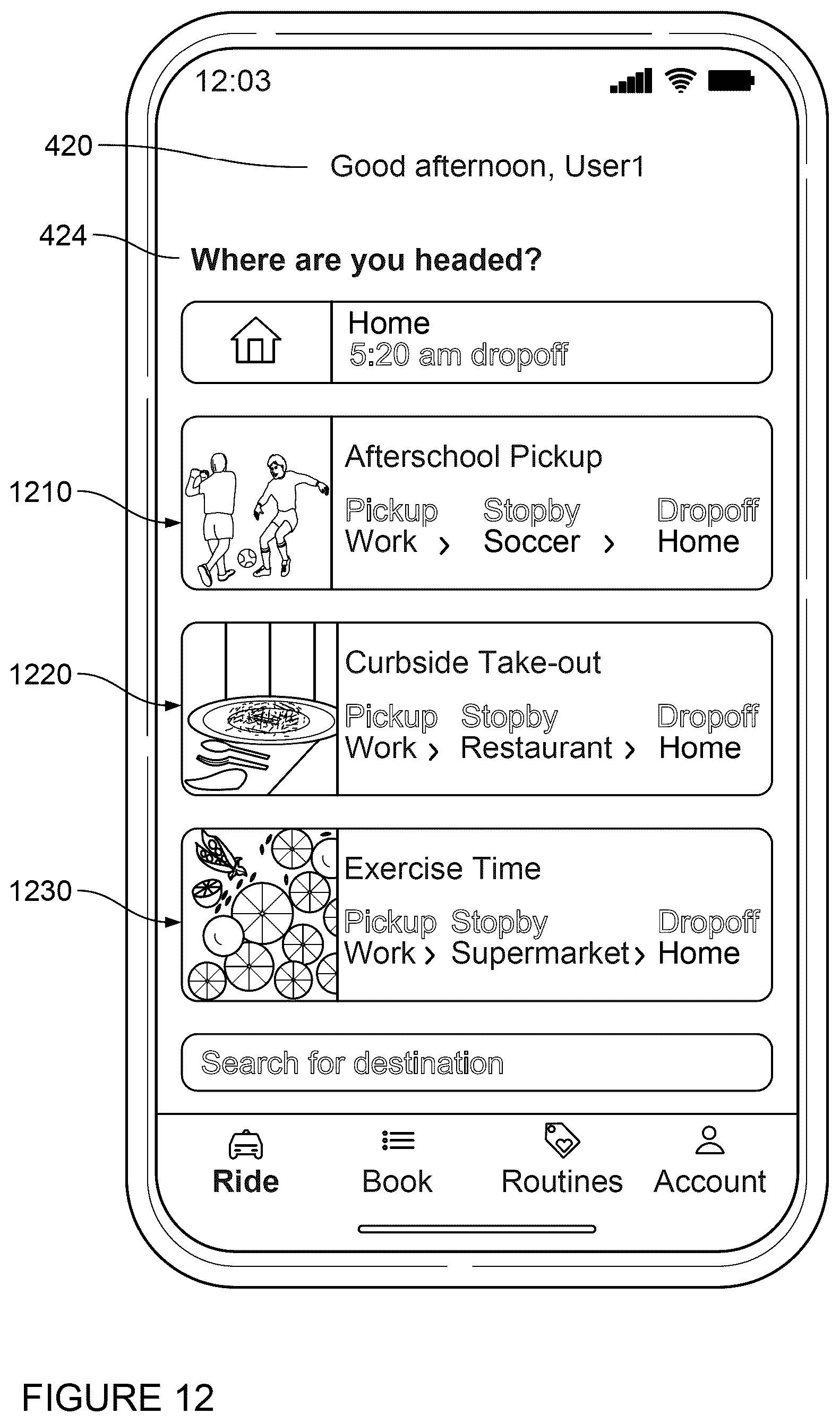 Patent US12359932 Figure 13 – Establishing routines for autonomous vehicle transportation services