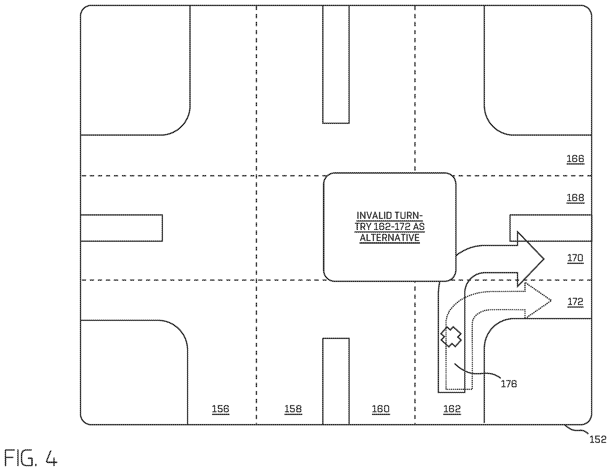 Patent US12359934 Figure 4 – Validation of a road network map based on location bounded rules