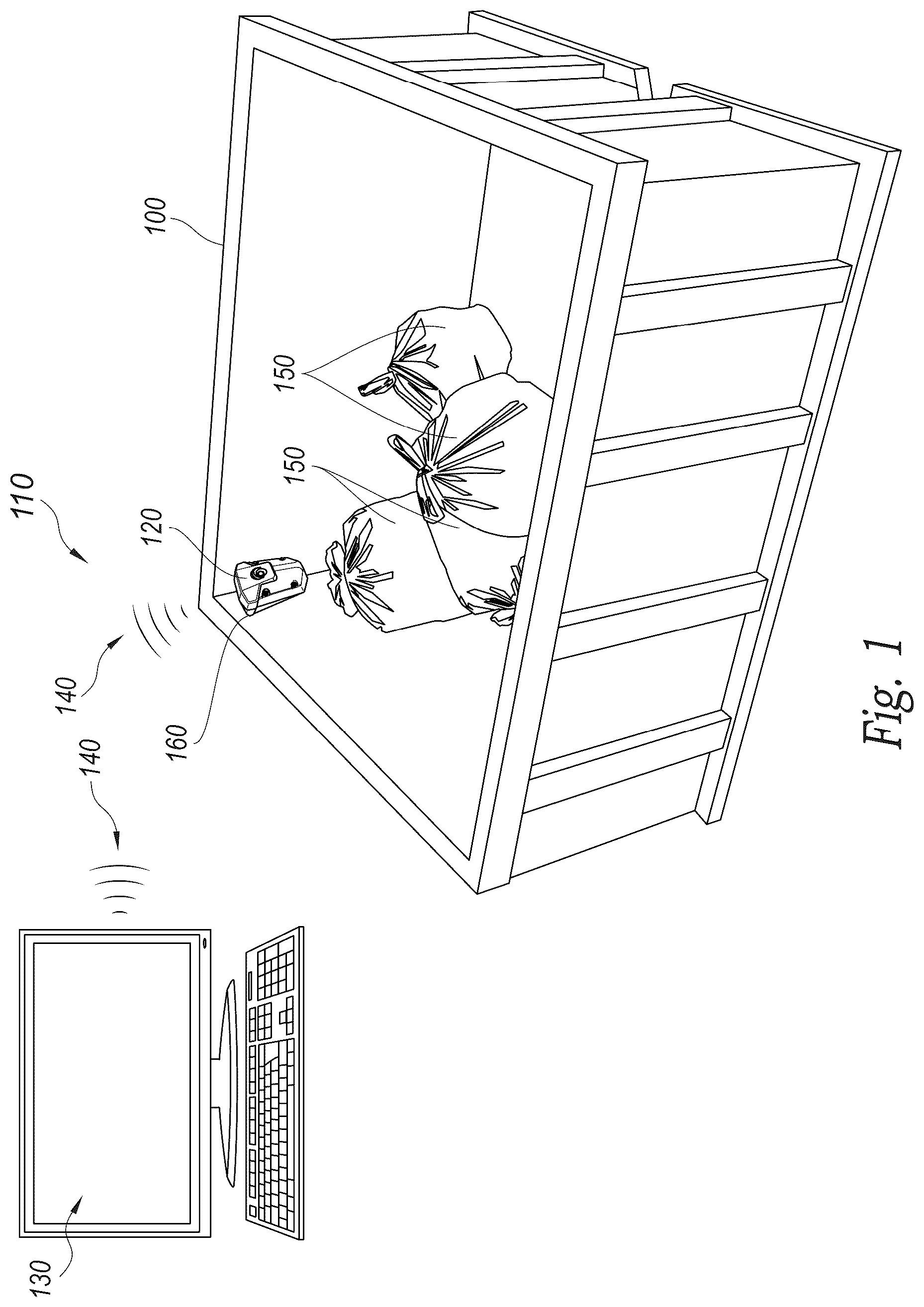 Patent US12359955 Figure 1 – Monitoring fullness of containers