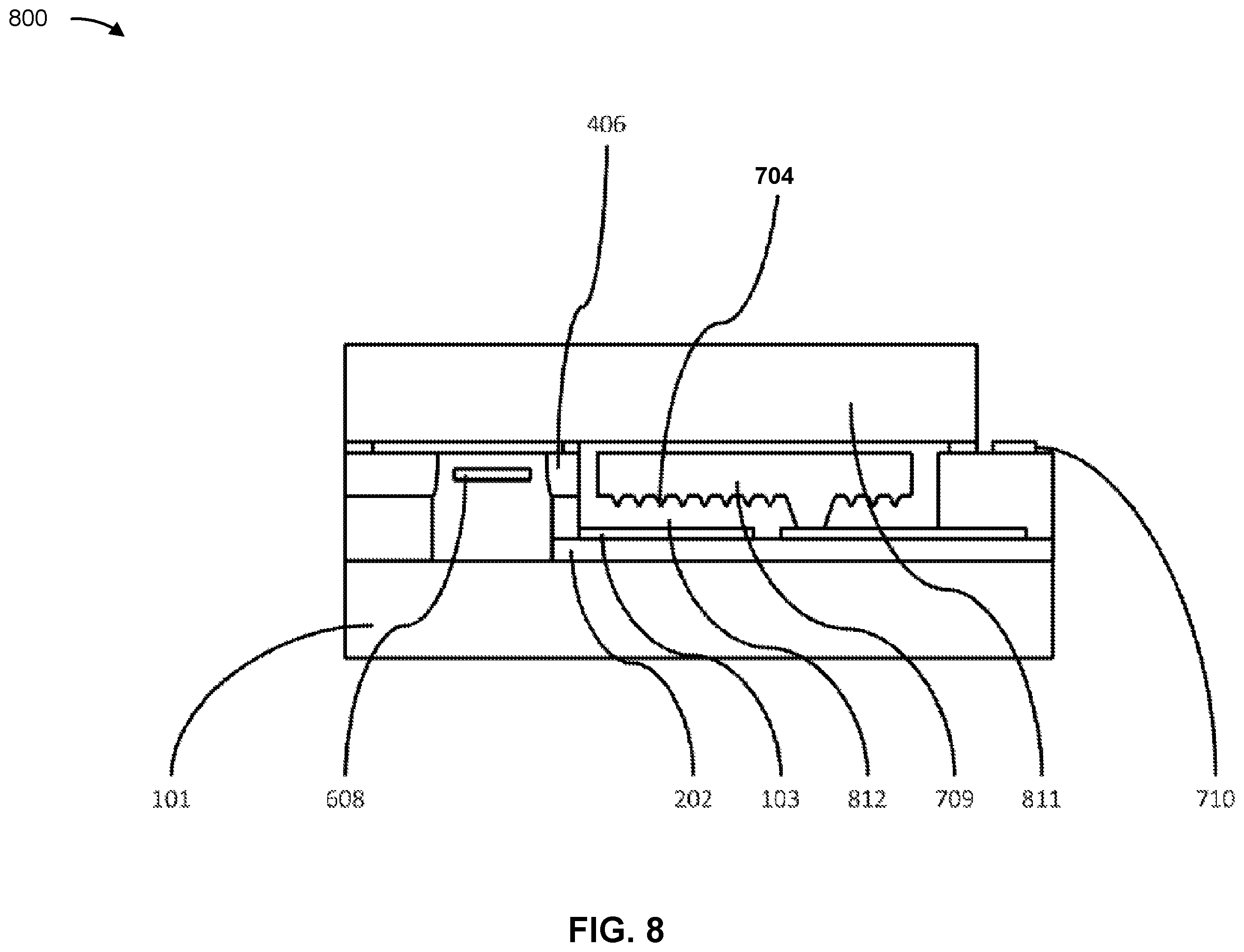 Patent US12359994 Figure 8 – Semiconductor die with pressure and acceleration sensor elements