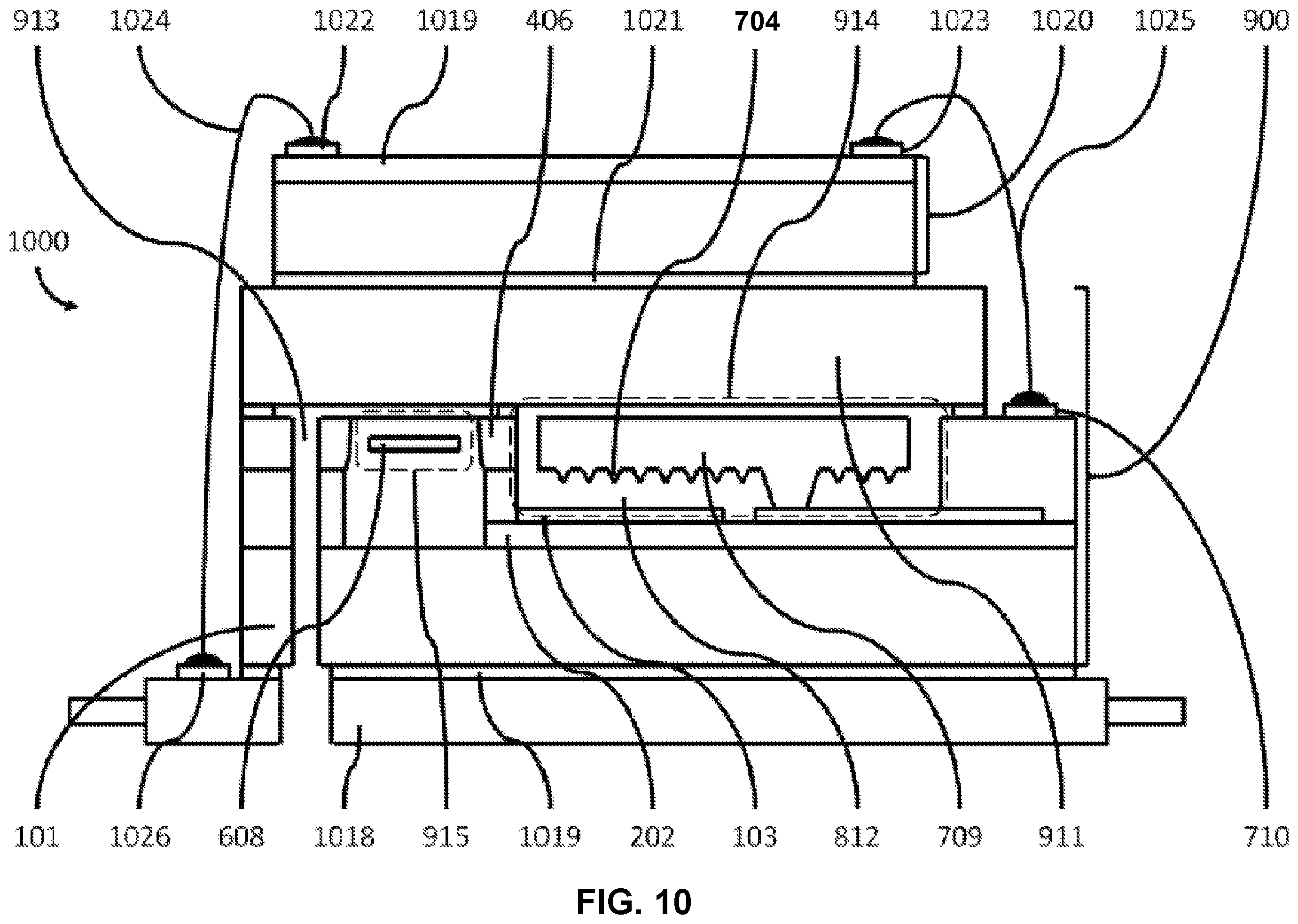 Patent US12359994 Figure 10 – Semiconductor die with pressure and acceleration sensor elements