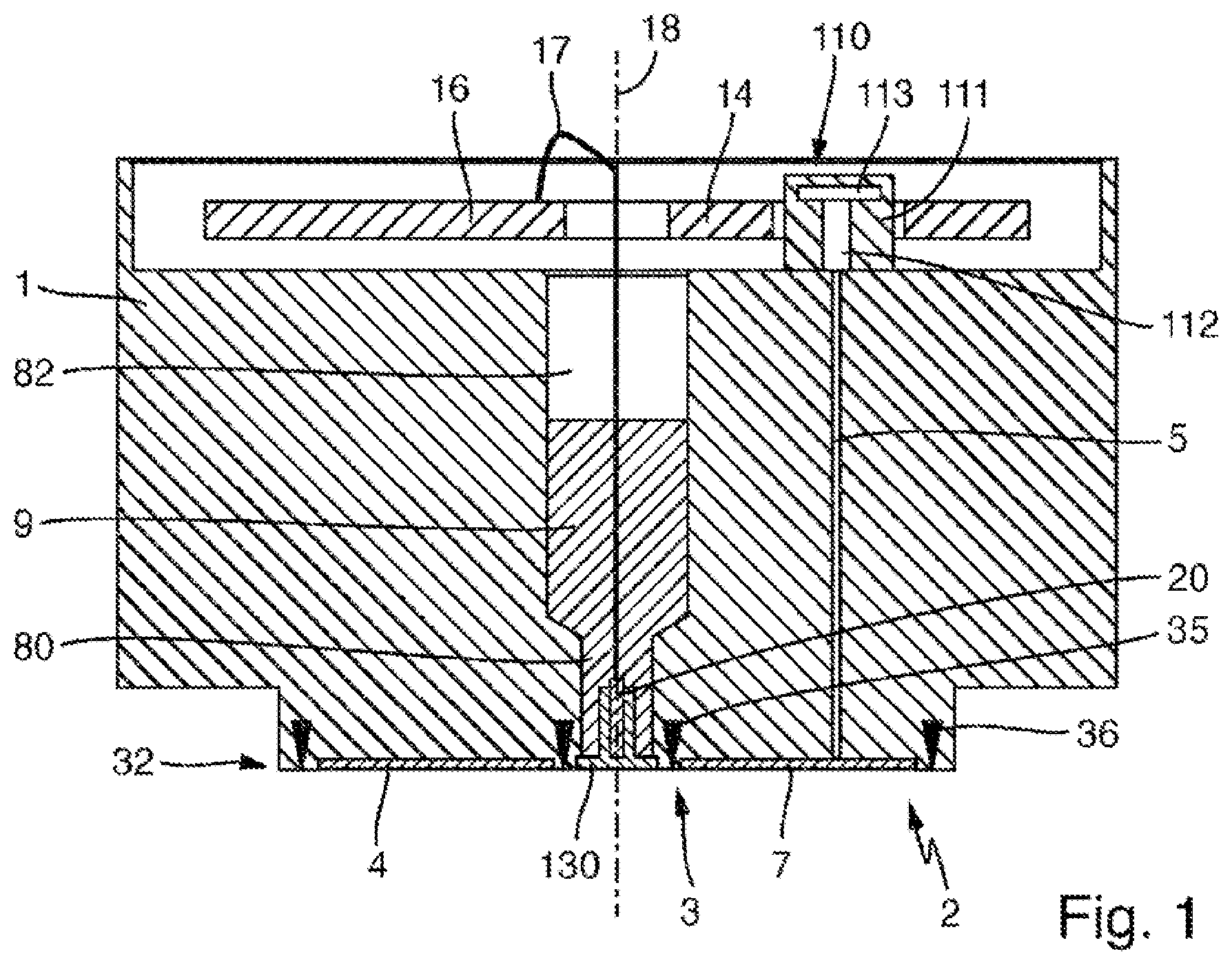 Patent US12359996 Figure 1 – Hydraulic pressure transmission device, and pressure sensor having a hydraulic pressure transmission device