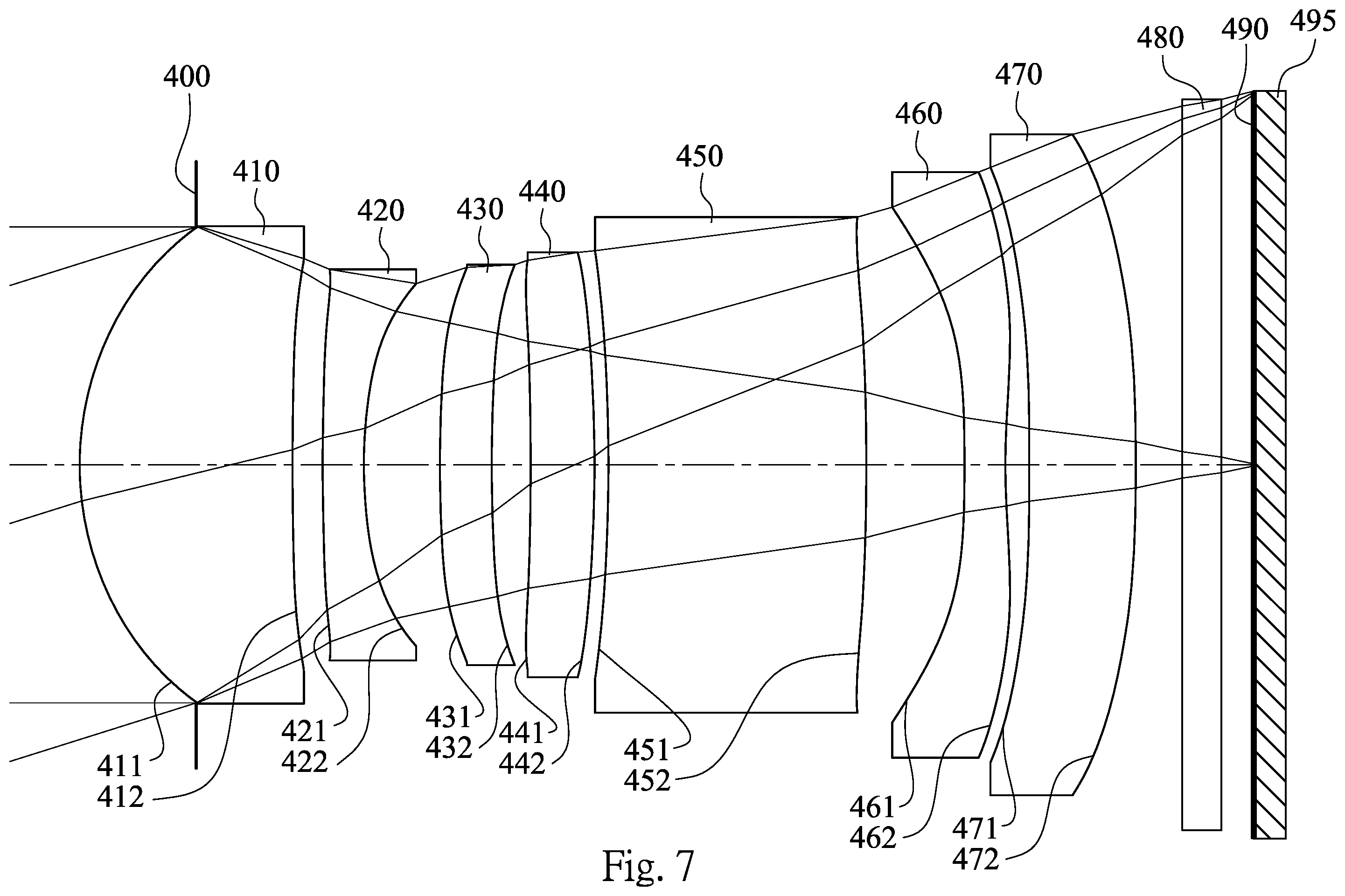 Patent US12360347 Figure 7 – Photographing optical lens assembly including seven lenses of +-++--+, +---+-+, +--+--+, +--++-+, +-+---+ OR +-+-+-- refractive powers, image capturing device and electronic device