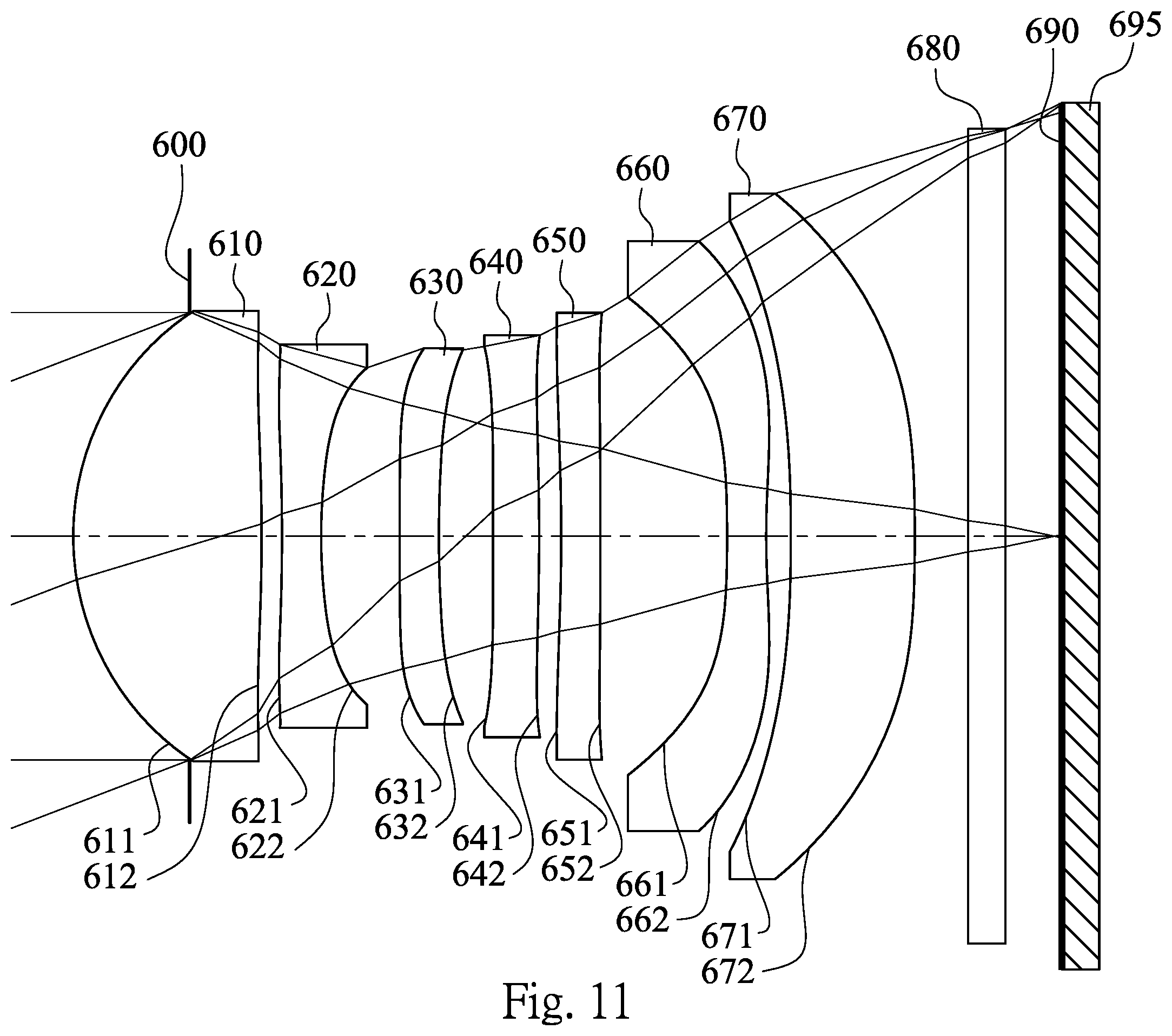 Patent US12360347 Figure 11 – Photographing optical lens assembly including seven lenses of +-++--+, +---+-+, +--+--+, +--++-+, +-+---+ OR +-+-+-- refractive powers, image capturing device and electronic device