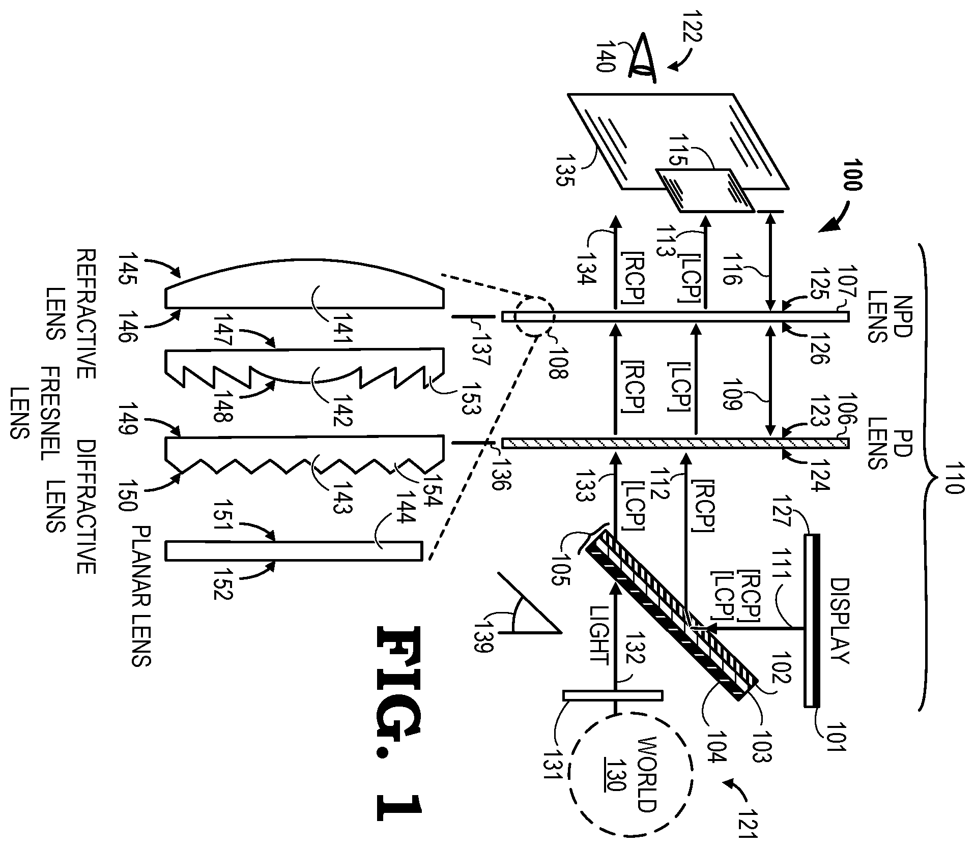 Patent US12360384 Figure 1 – Polarization-dependent augmented reality display