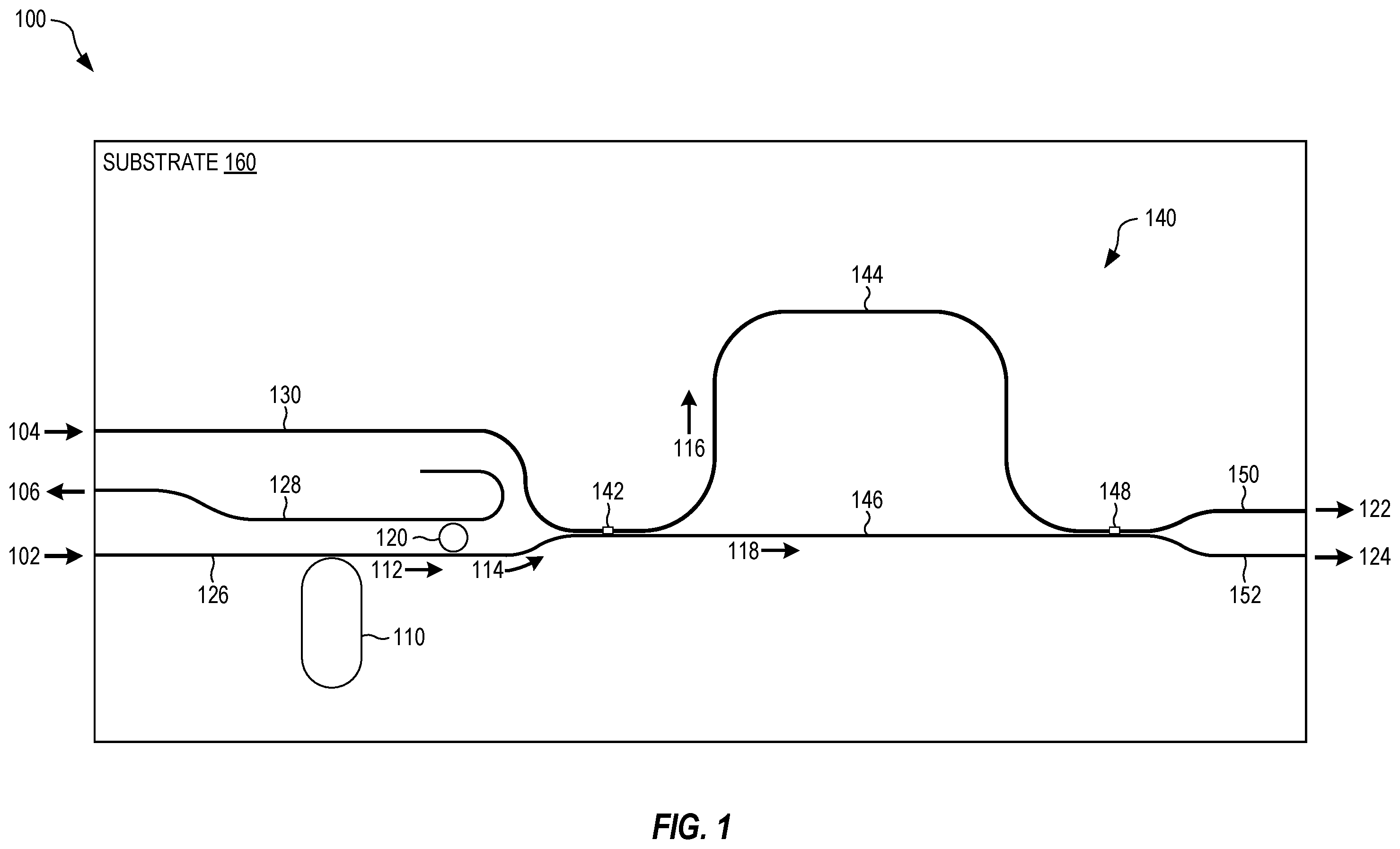 Patent US12360431 Figure 1 – Photonic integrated circuit with squeezed and entangled light generation, and associated methods