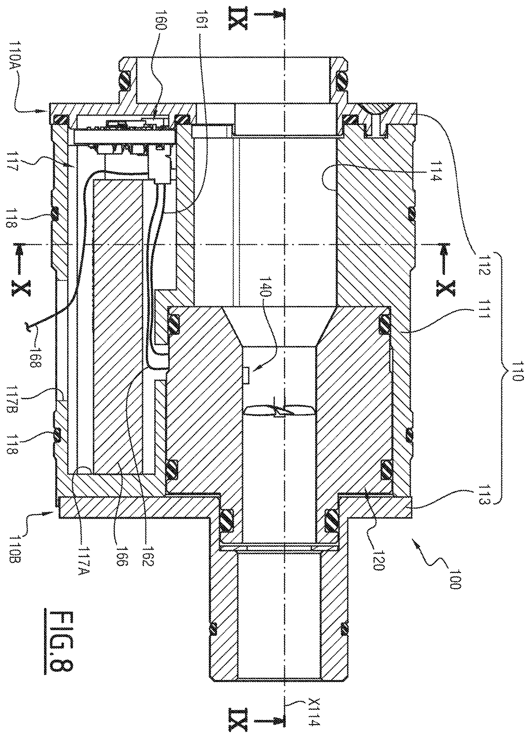 Patent US12360539 Figure 8 – Instrumented device for a mixing valve, as well as a mixing valve comprising such an instrumented device