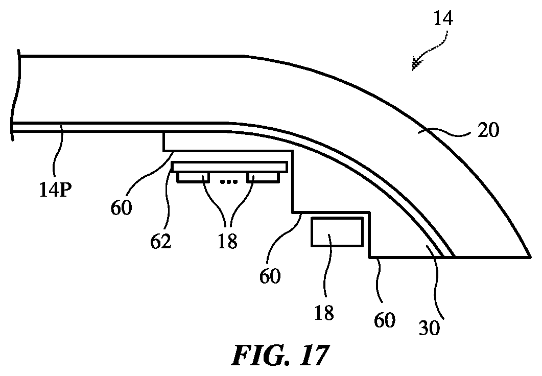 Patent US12360567 Figure 15 – Electronic devices with molded display mounting structures