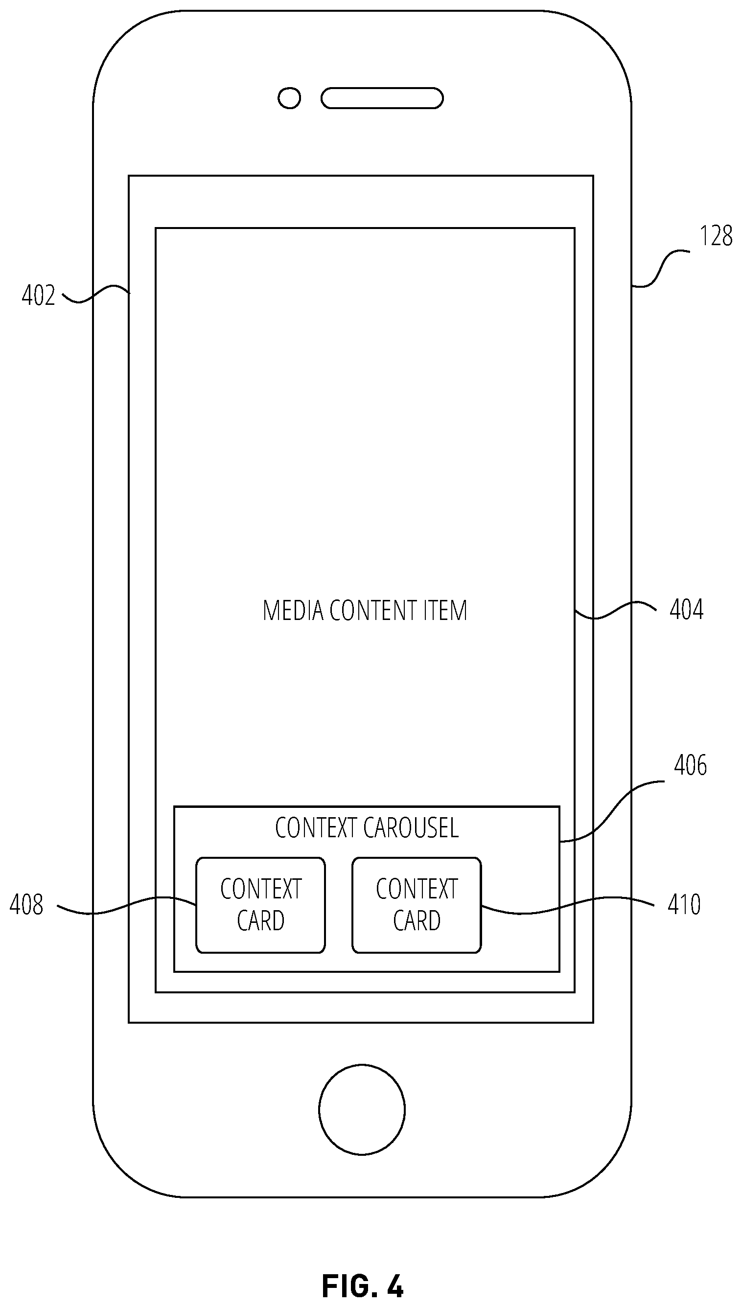 Patent US12360649 Figure 4 – Context cards for media supplementation