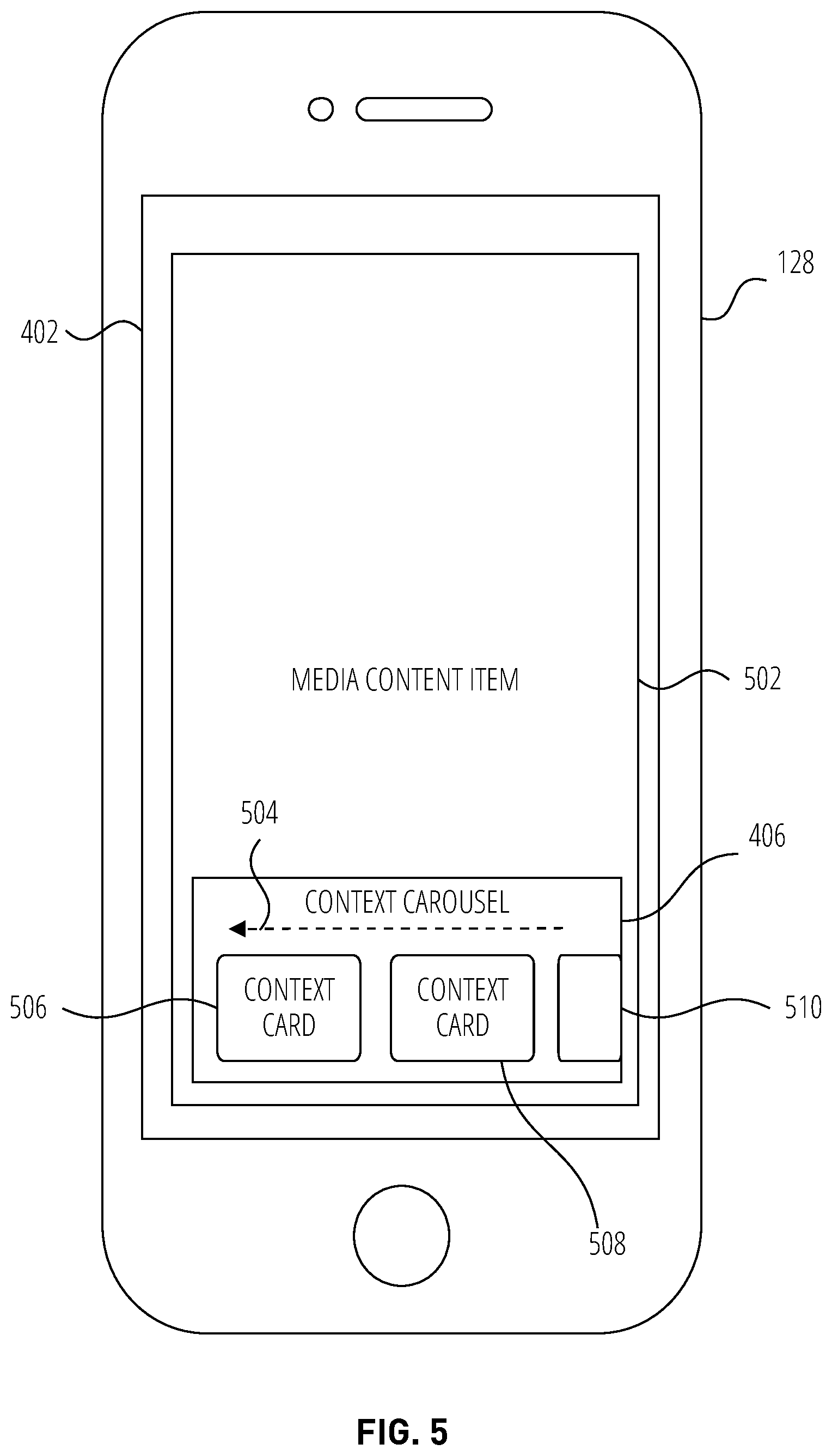 Patent US12360649 Figure 5 – Context cards for media supplementation