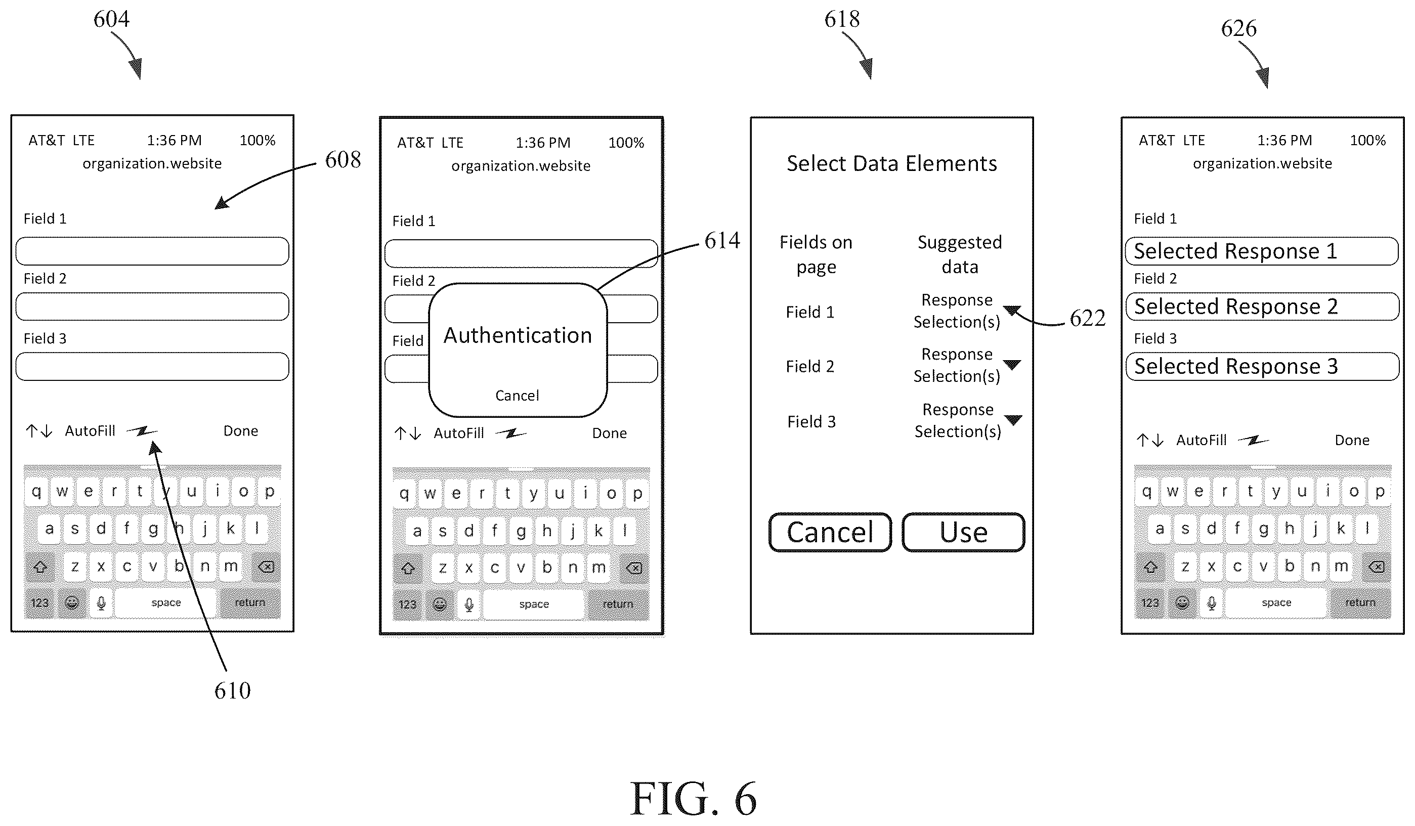 Patent US12361042 Figure 6 – Authenticated form completion using data from a networked data repository