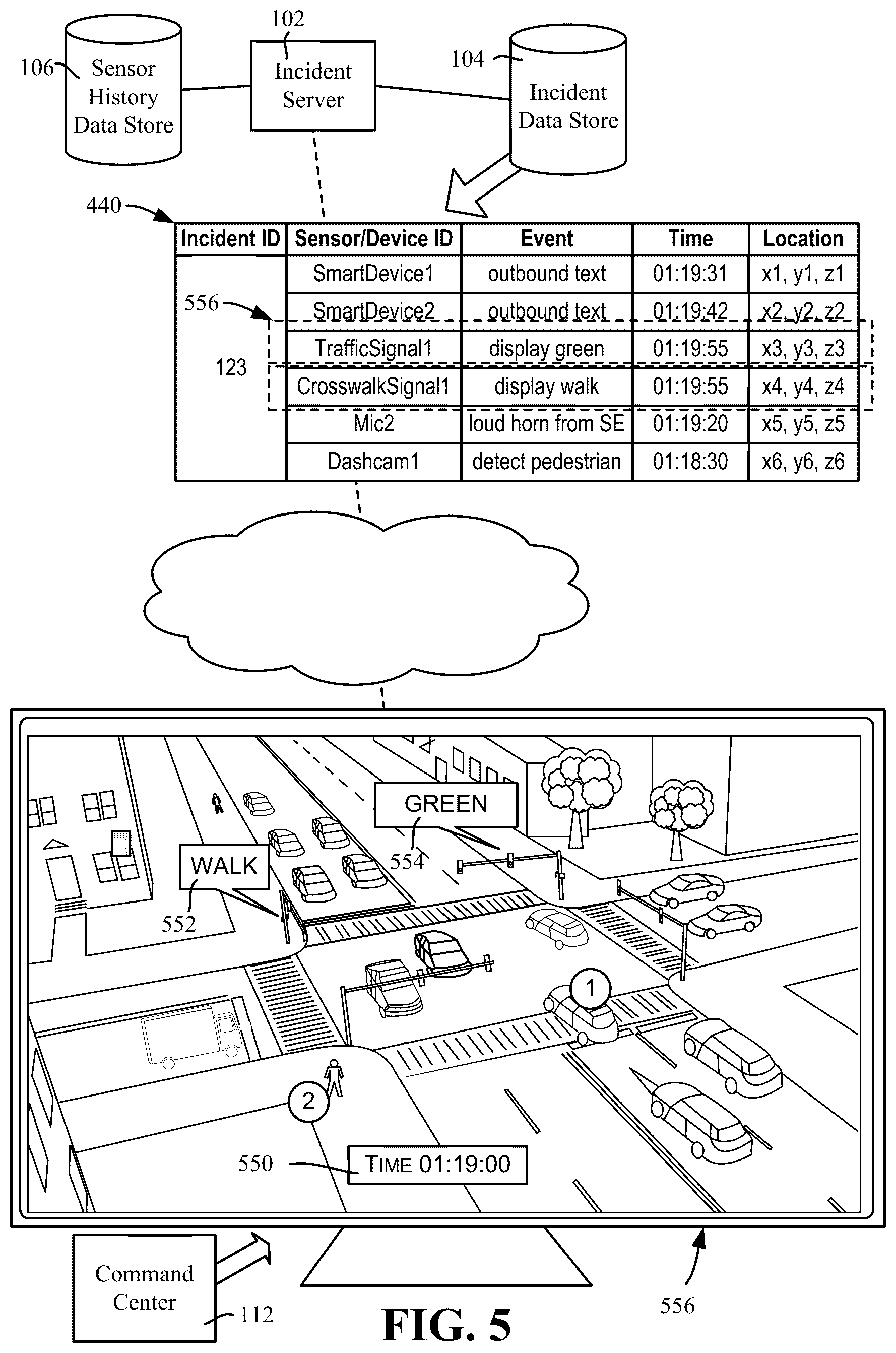 Patent US12361063 Figure 5 – Annotated incident recreation