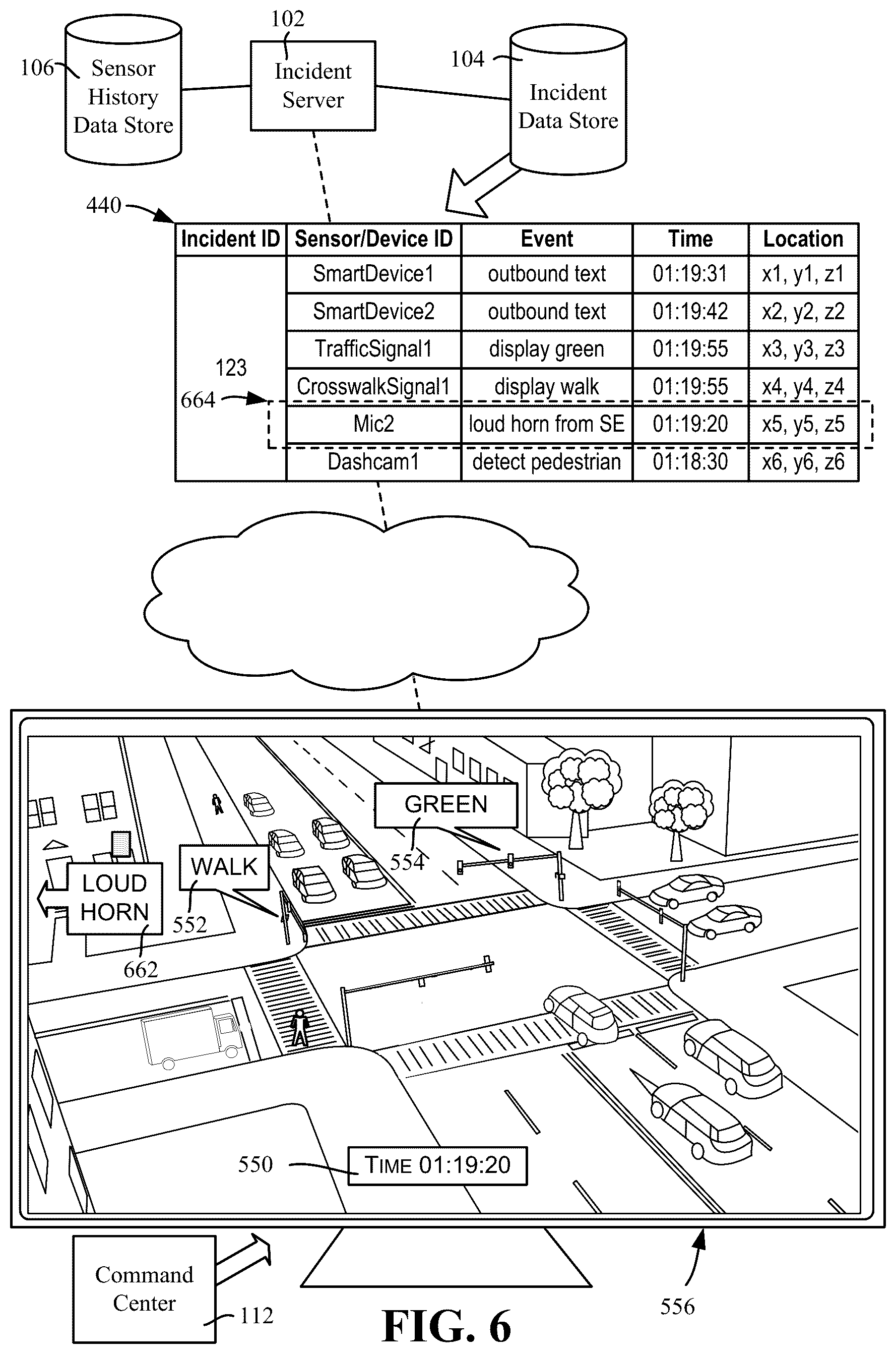 Patent US12361063 Figure 6 – Annotated incident recreation