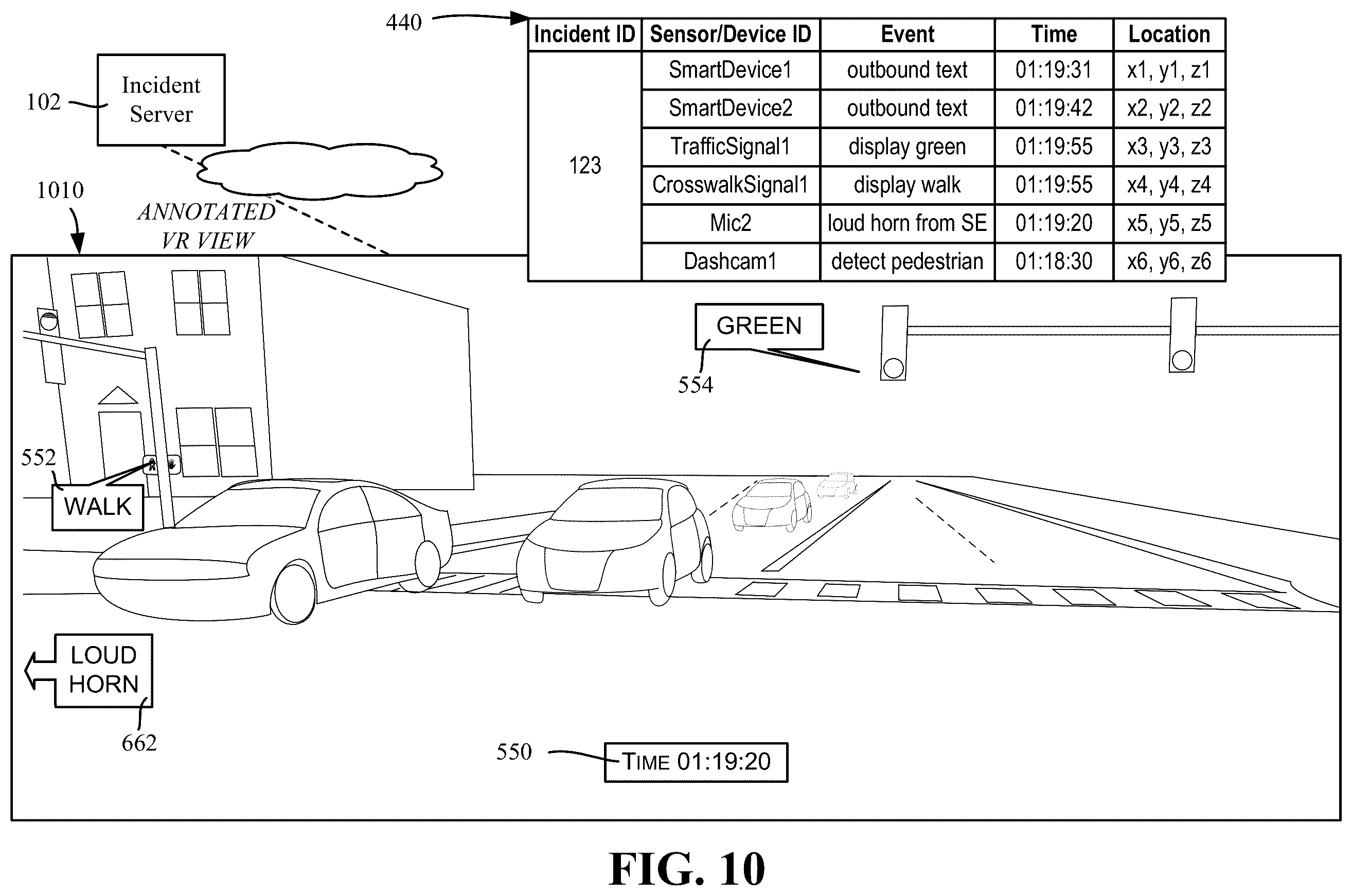 Patent US12361063 Figure 10 – Annotated incident recreation