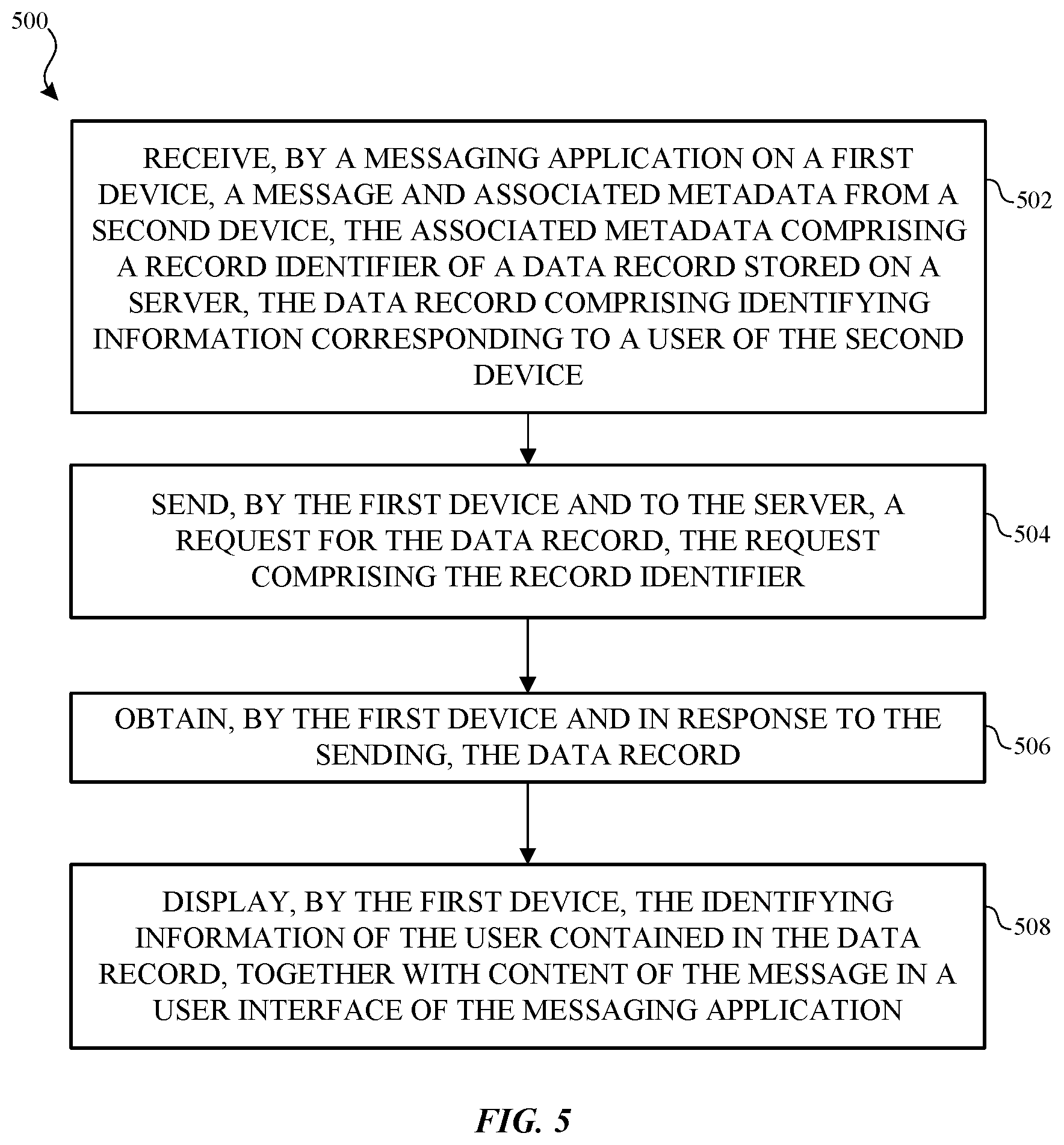 Patent US12361143 Figure 5 – Providing user information in association with messaging