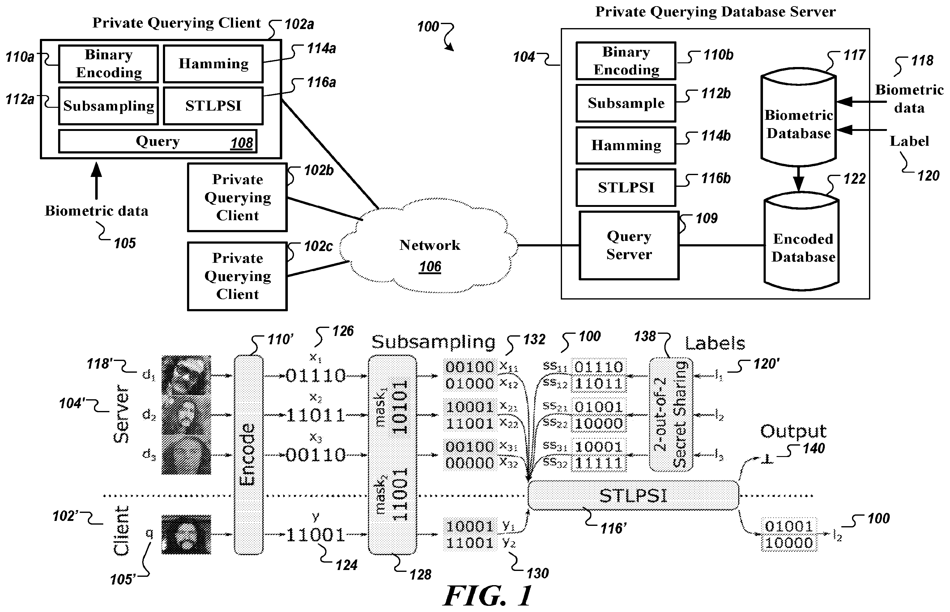 Patent US12361164 Figure 1 – Privacy-preserving fuzzy query system and method