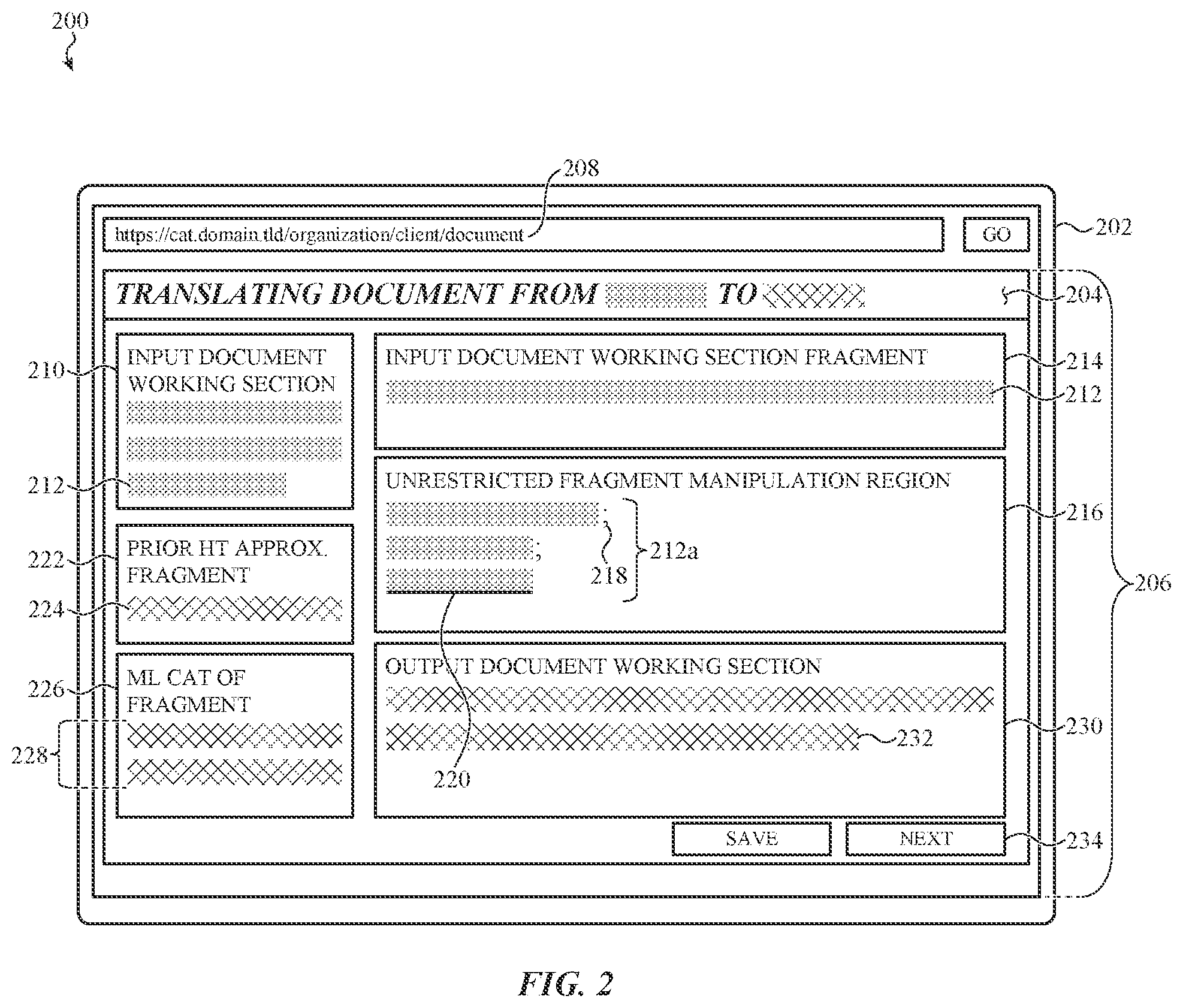 Patent US12361231 Figure 2 – User interface for collaborative computer-aided language translation platform