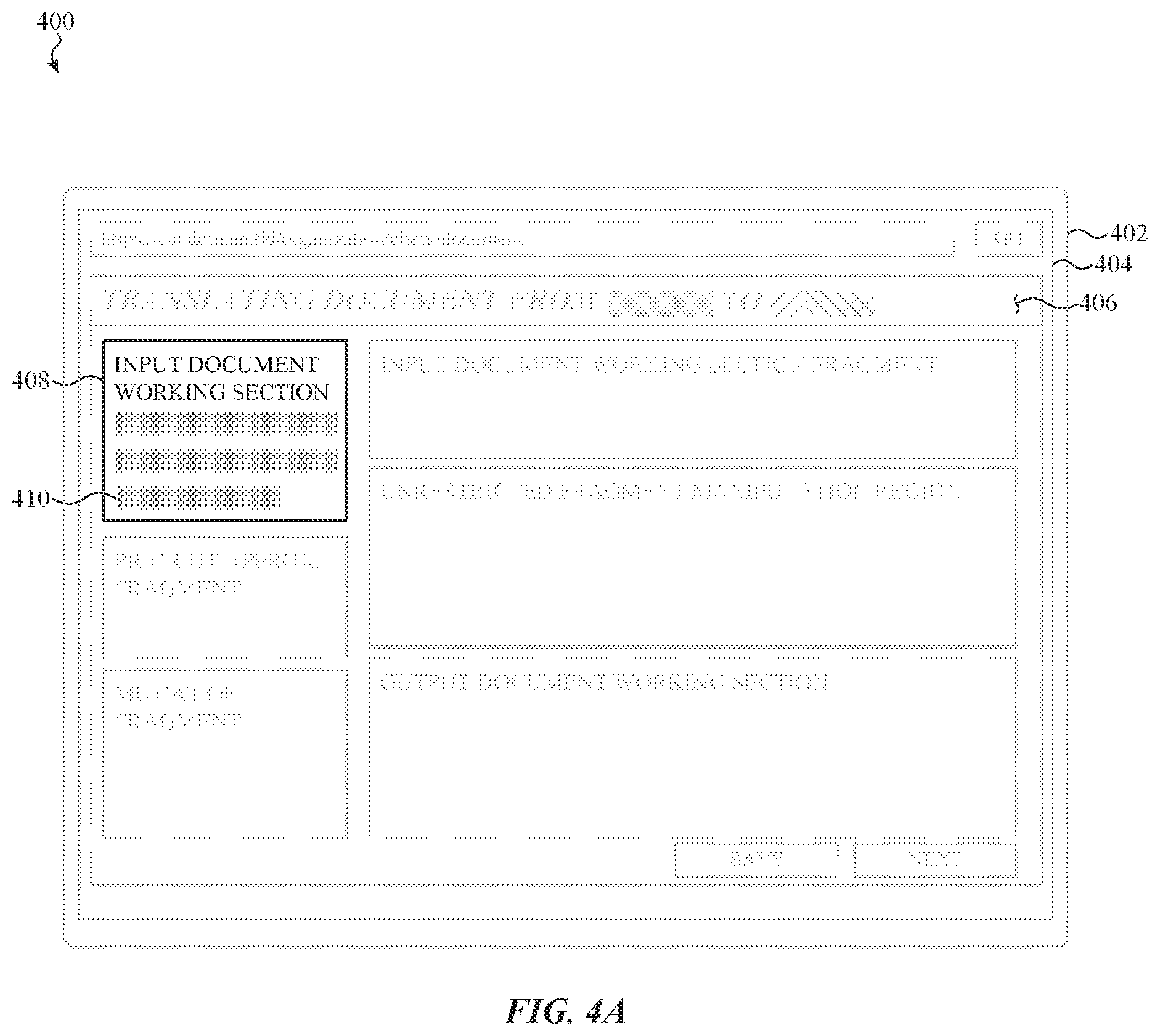 Patent US12361231 Figure 4 – User interface for collaborative computer-aided language translation platform
