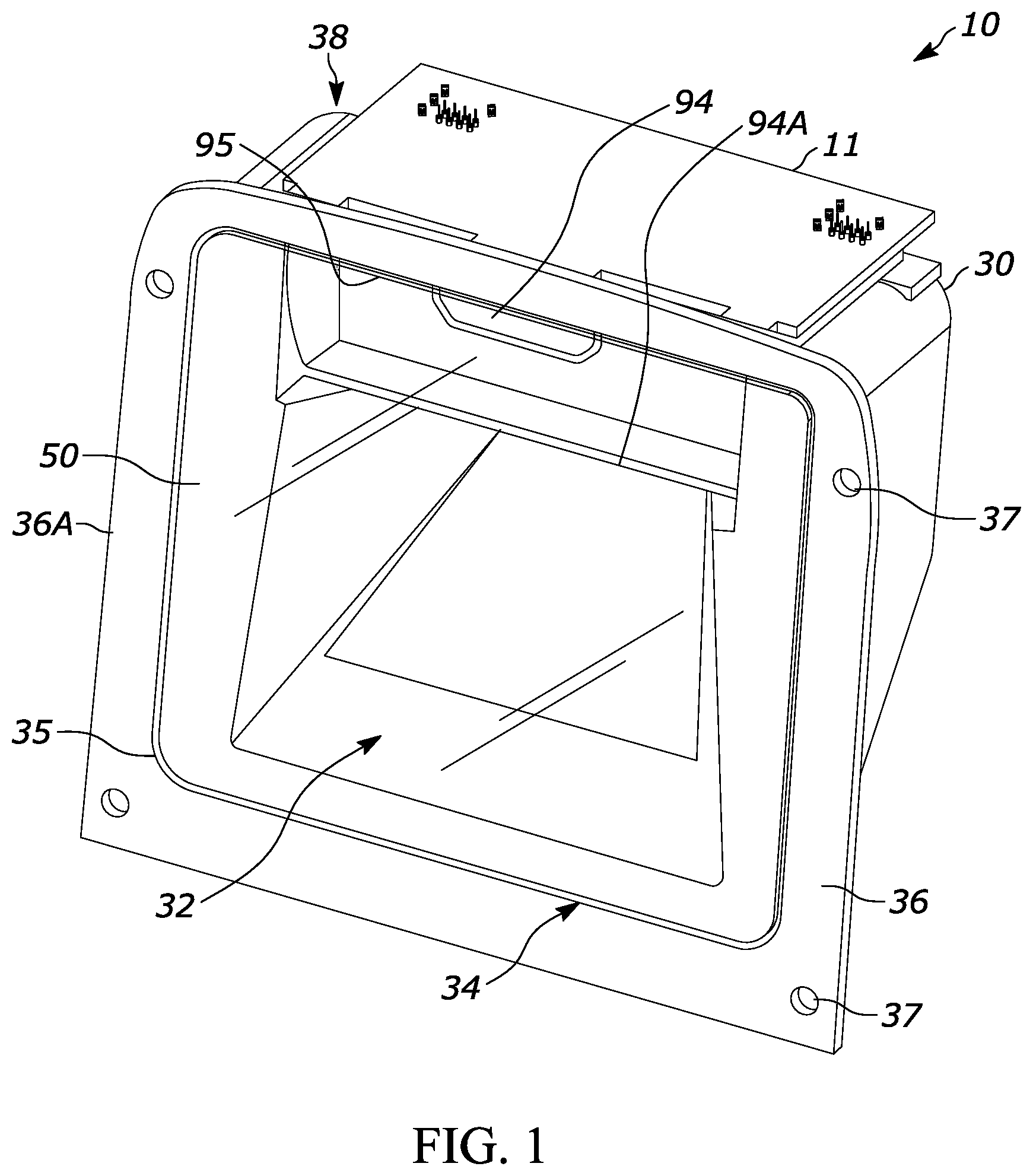 Patent US12361238 Figure 1 – Industrial digital barcode reader