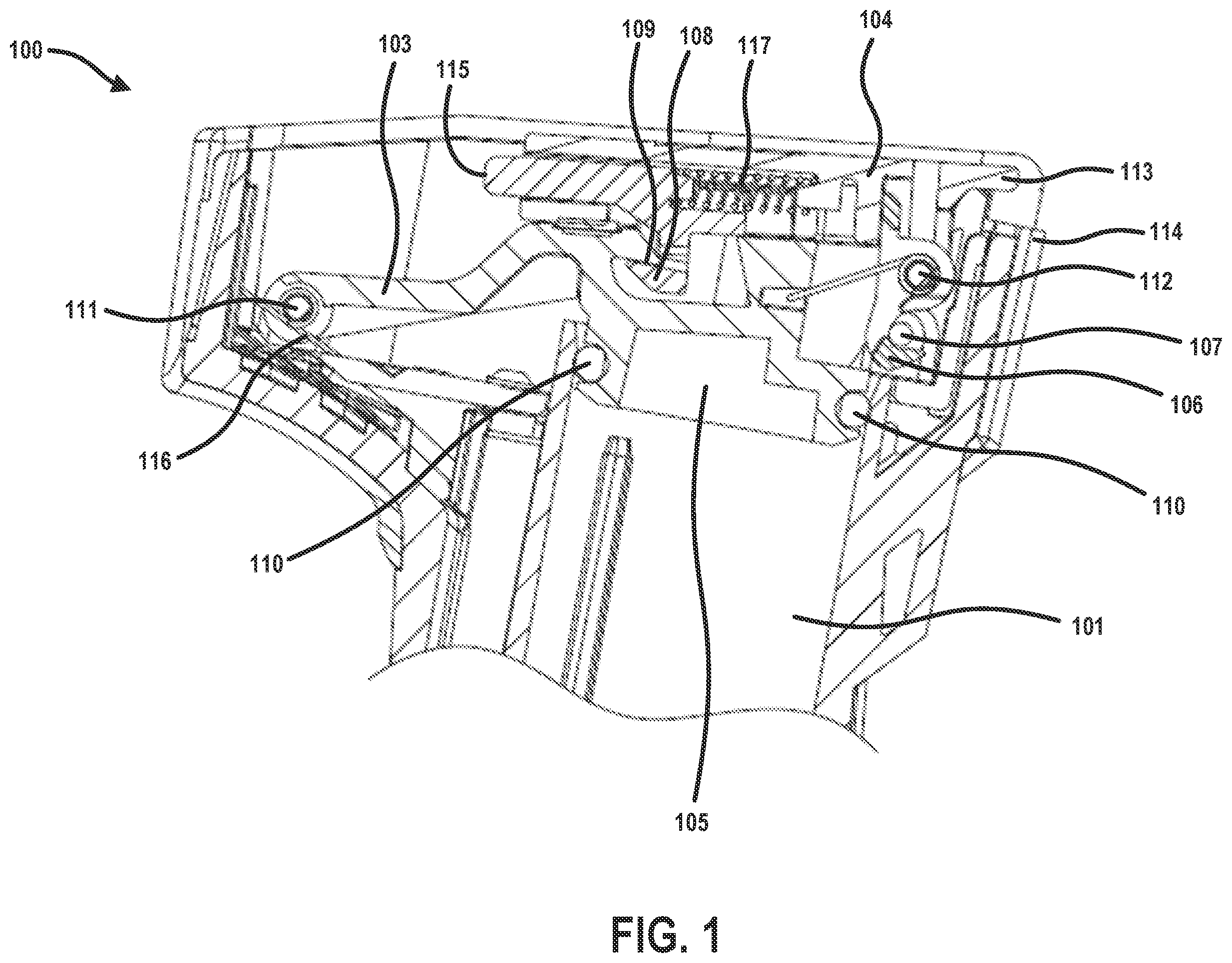 Patent US12361243 Figure 1 – Battery latch assembly with a plurality of latch points for robust impact protection in barcode-reading devices