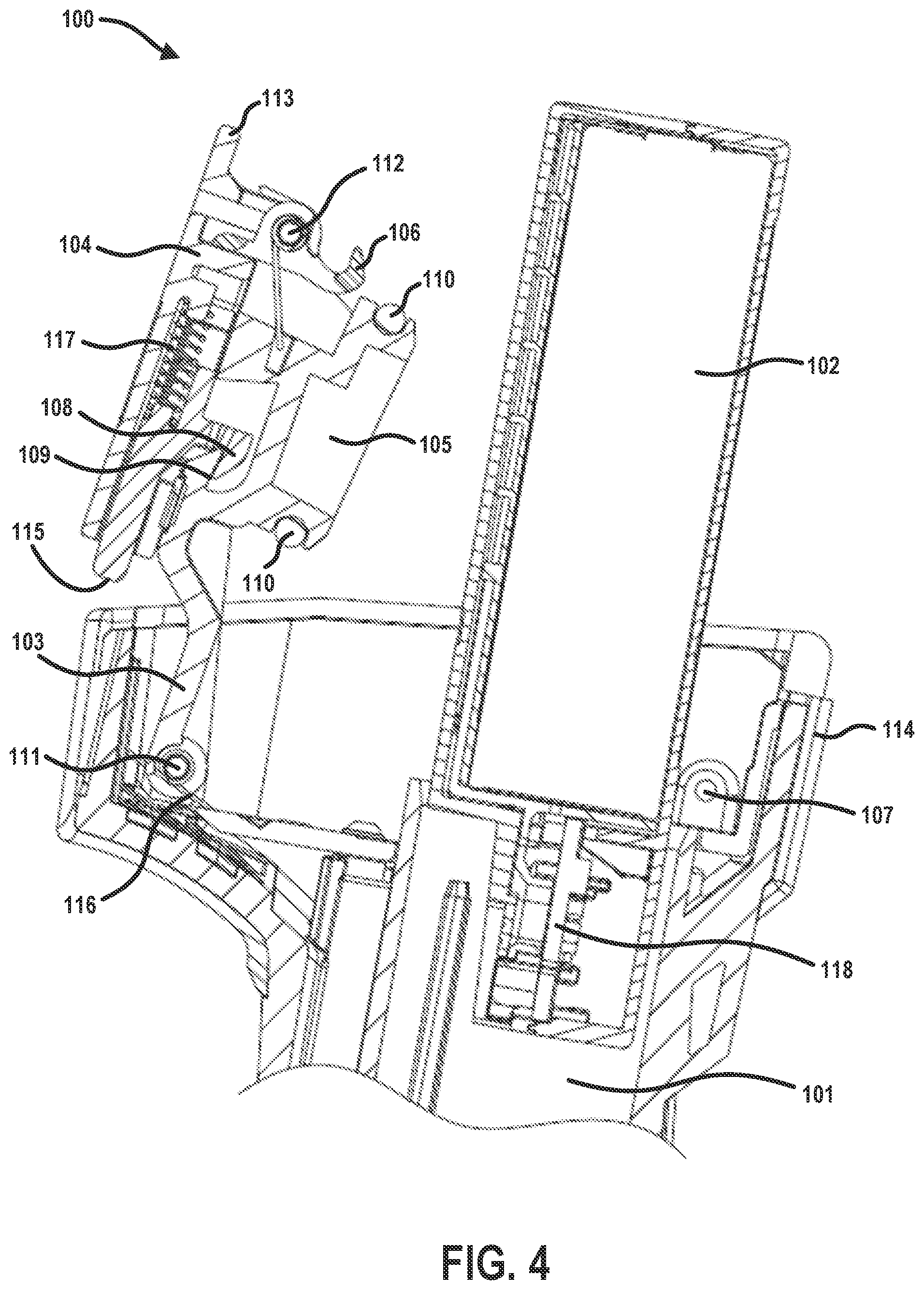 Patent US12361243 Figure 4 – Battery latch assembly with a plurality of latch points for robust impact protection in barcode-reading devices