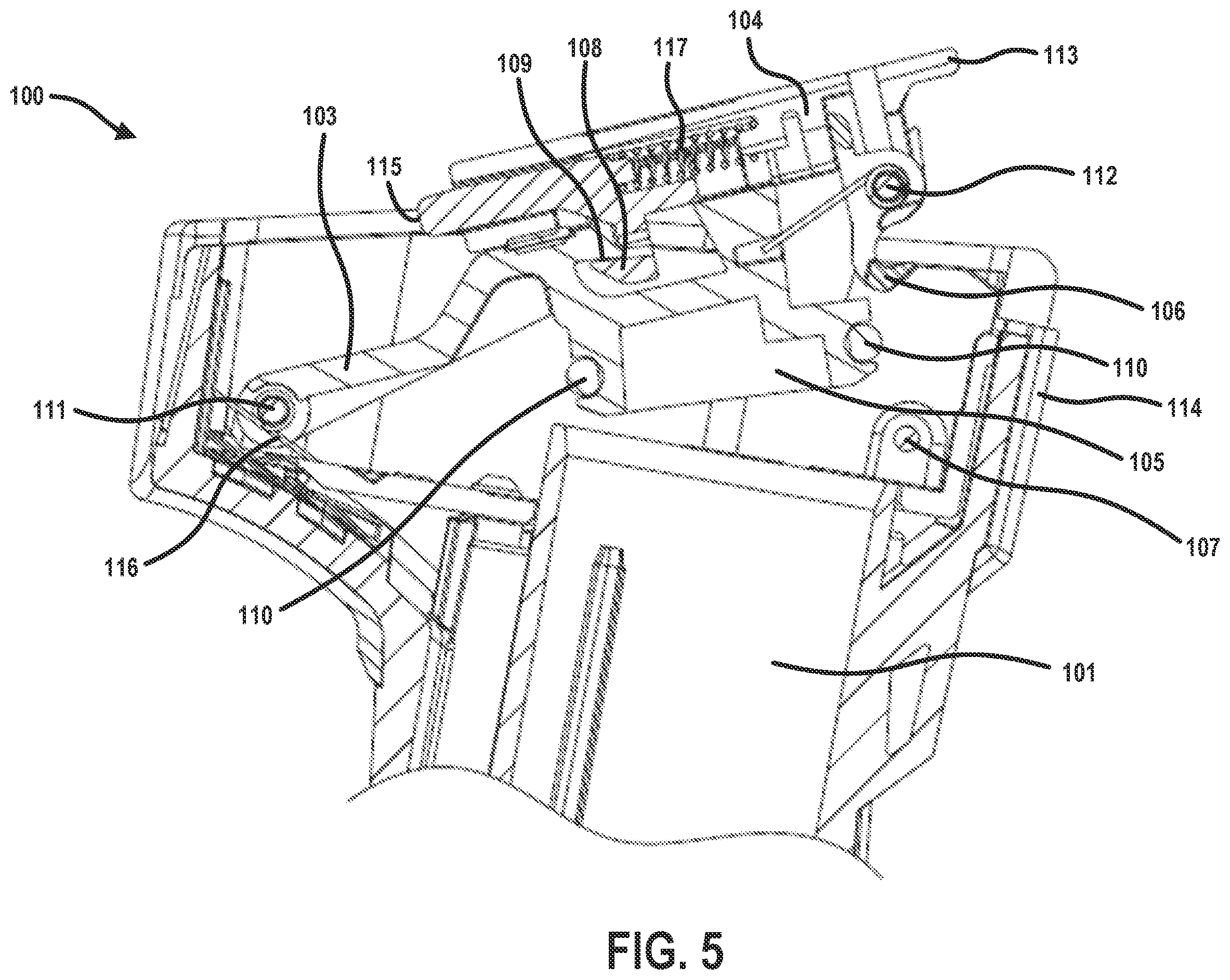 Patent US12361243 Figure 5 – Battery latch assembly with a plurality of latch points for robust impact protection in barcode-reading devices