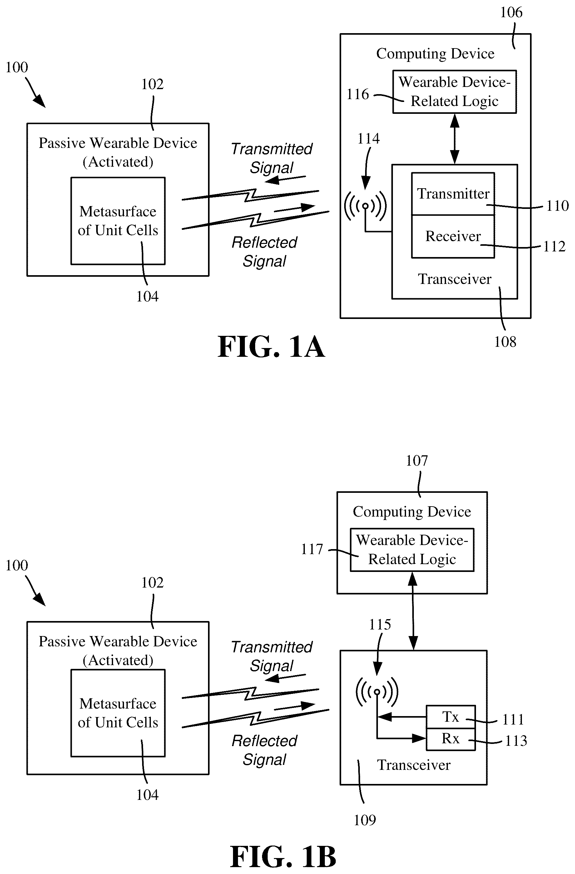 Patent US12361254 Figure 1 – Activation and deactivation detection for a passive wearable metasurface using a segmented ground plane