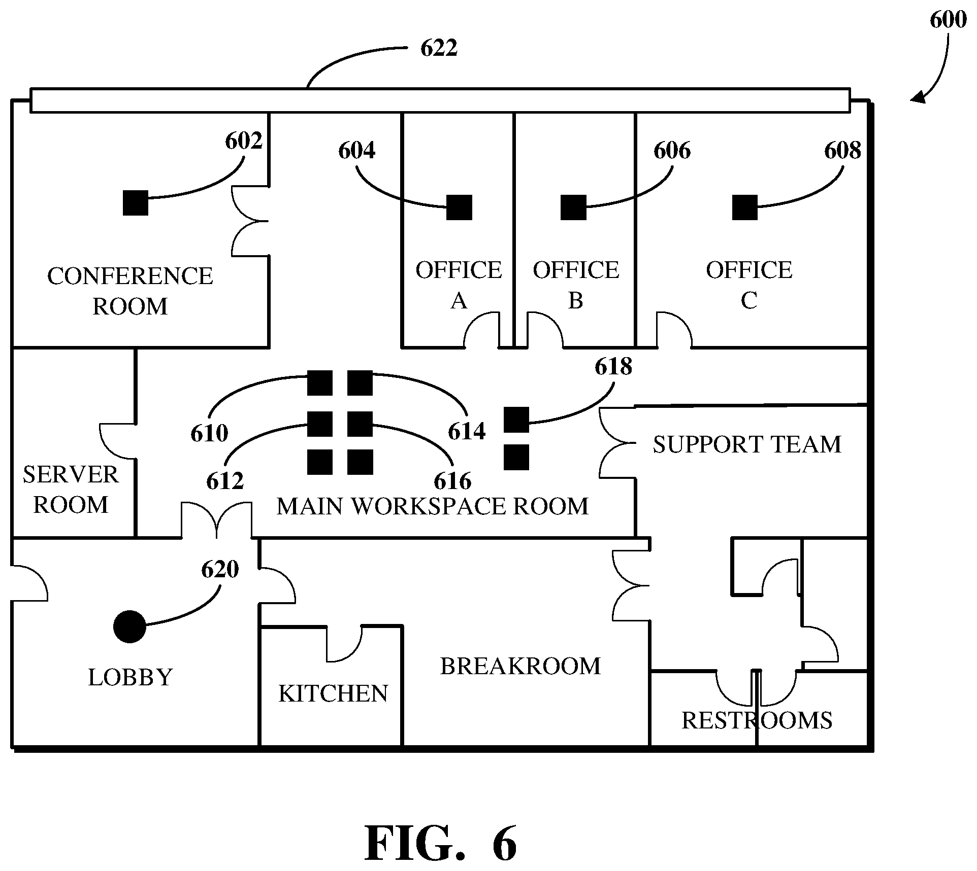 Patent US12361337 Figure 6 – Multi-factor available workspace reservation recommendation