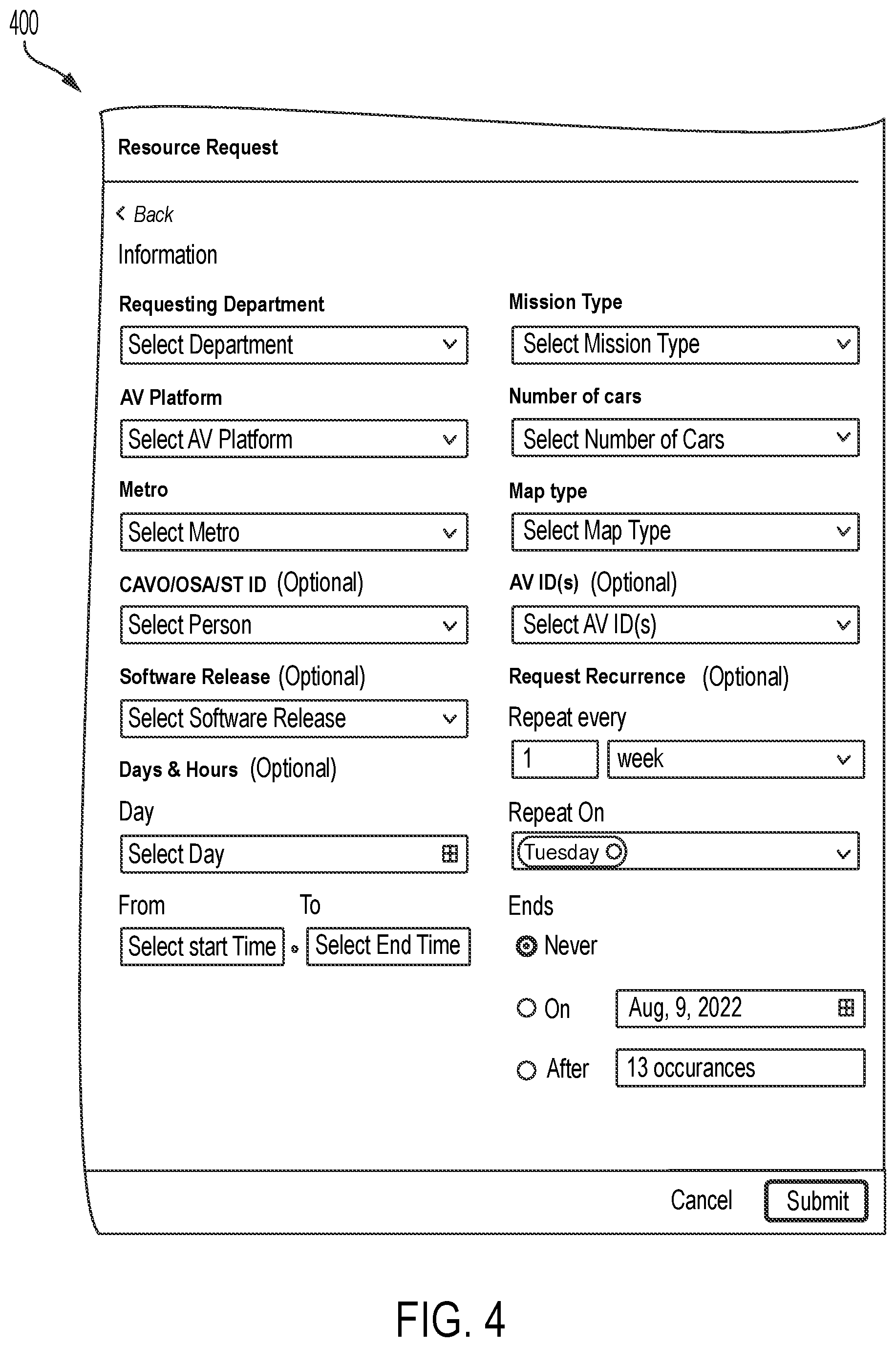 Patent US12361350 Figure 4 – Method for autonomous vehicle resource allocation and scheduling