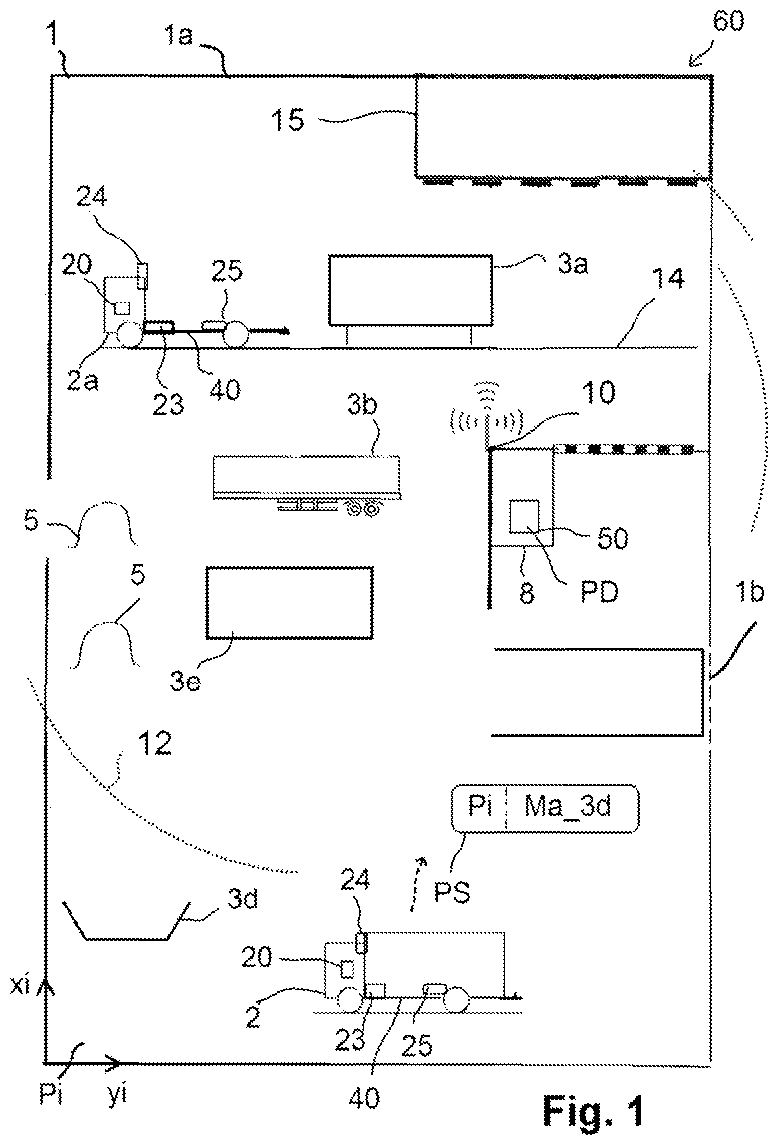 Patent US12361364 — Method for sensing the position of a mobile, exchangeable load carrier which can be transported via a utility vehicle — Figure 1