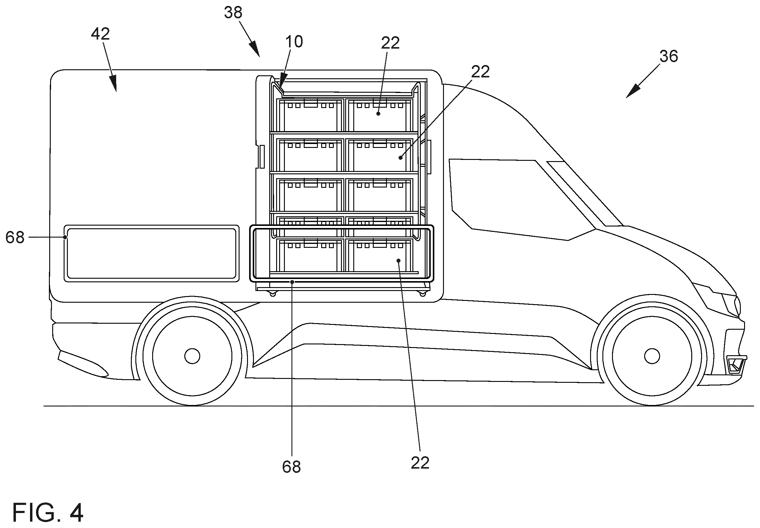 Patent US12361365 Figure 4 – Logistics system for shipping items by means of a vehicle, method for operating a logistics system, and vehicle