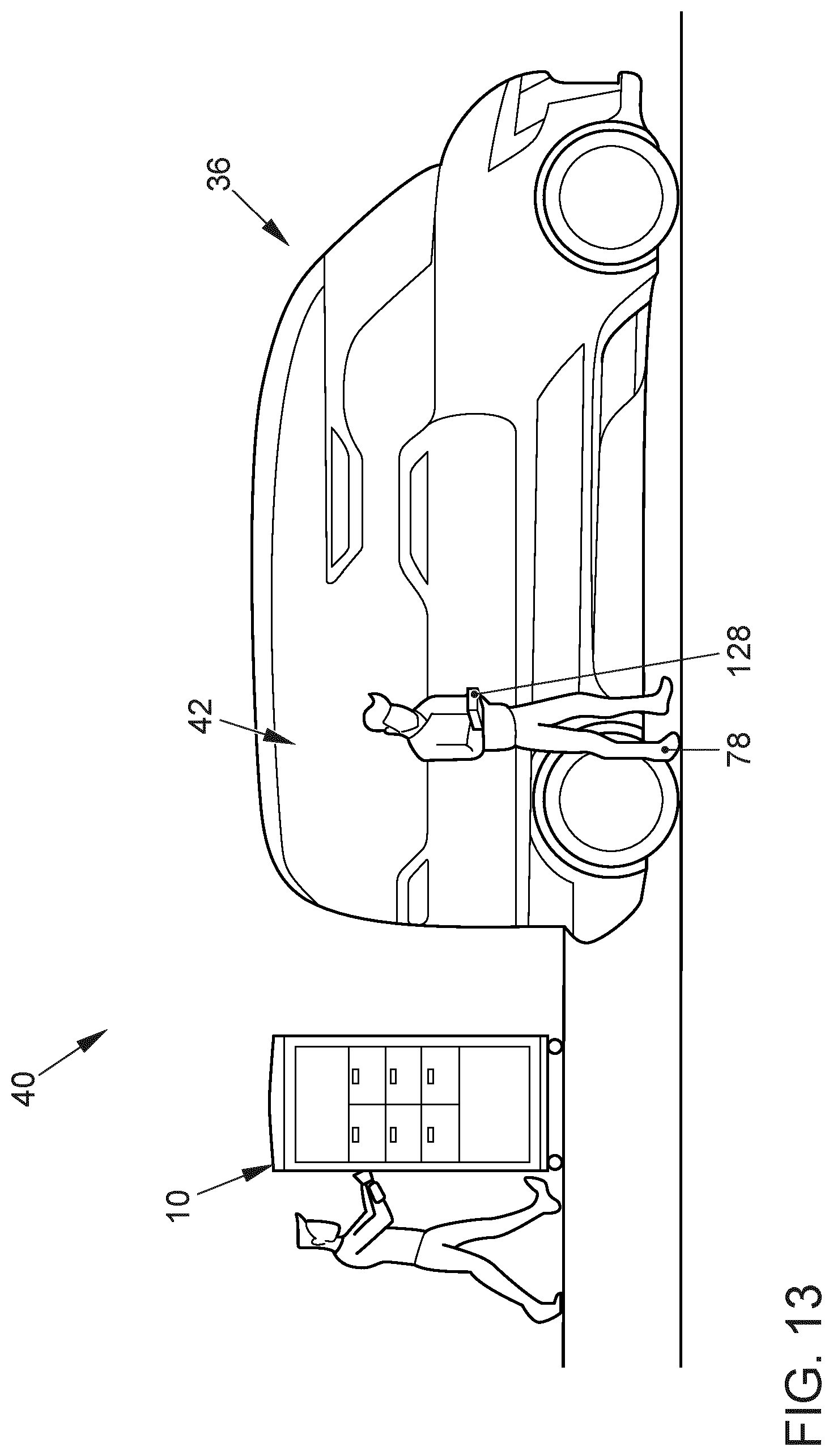 Patent US12361365 Figure 13 – Logistics system for shipping items by means of a vehicle, method for operating a logistics system, and vehicle
