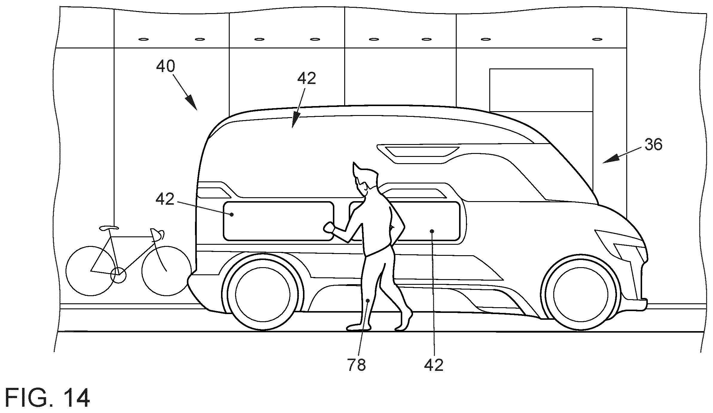 Patent US12361365 Figure 14 – Logistics system for shipping items by means of a vehicle, method for operating a logistics system, and vehicle