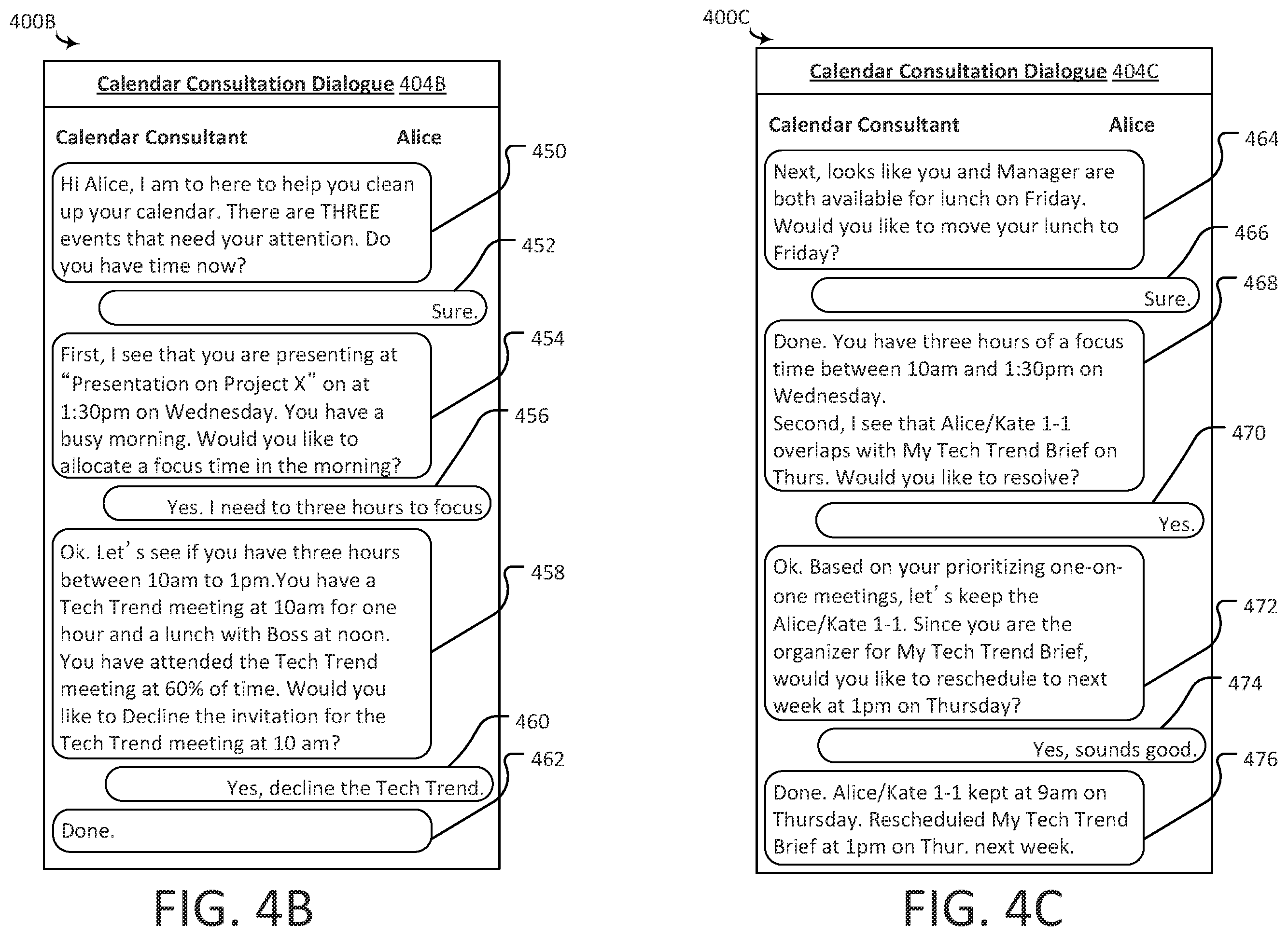 Patent US12361386 Figure 5 – Calendar consultation dialogue processor