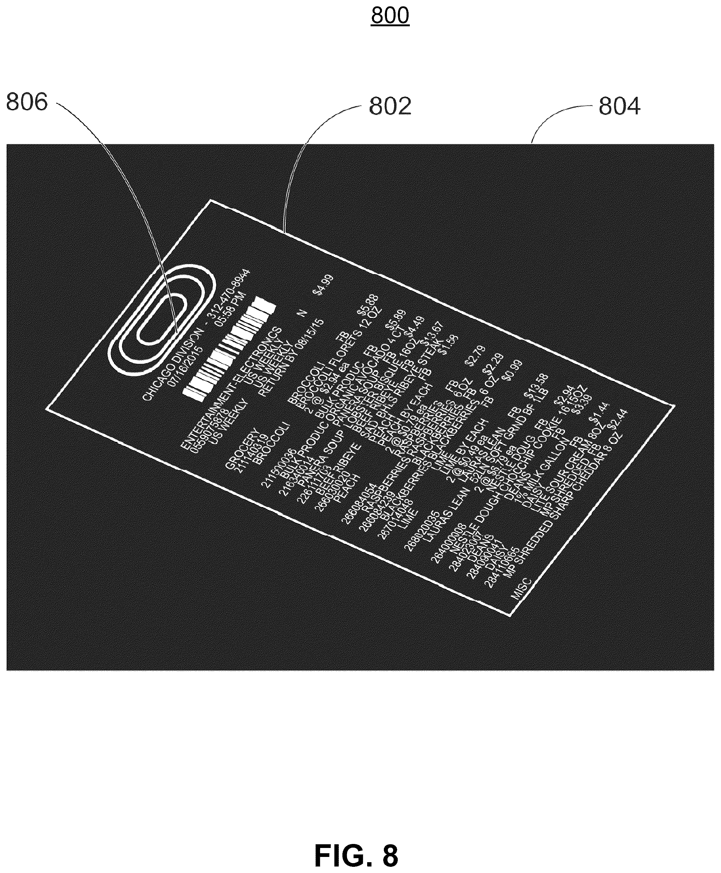 Patent US12361393 Figure 8 – Optical receipt processing