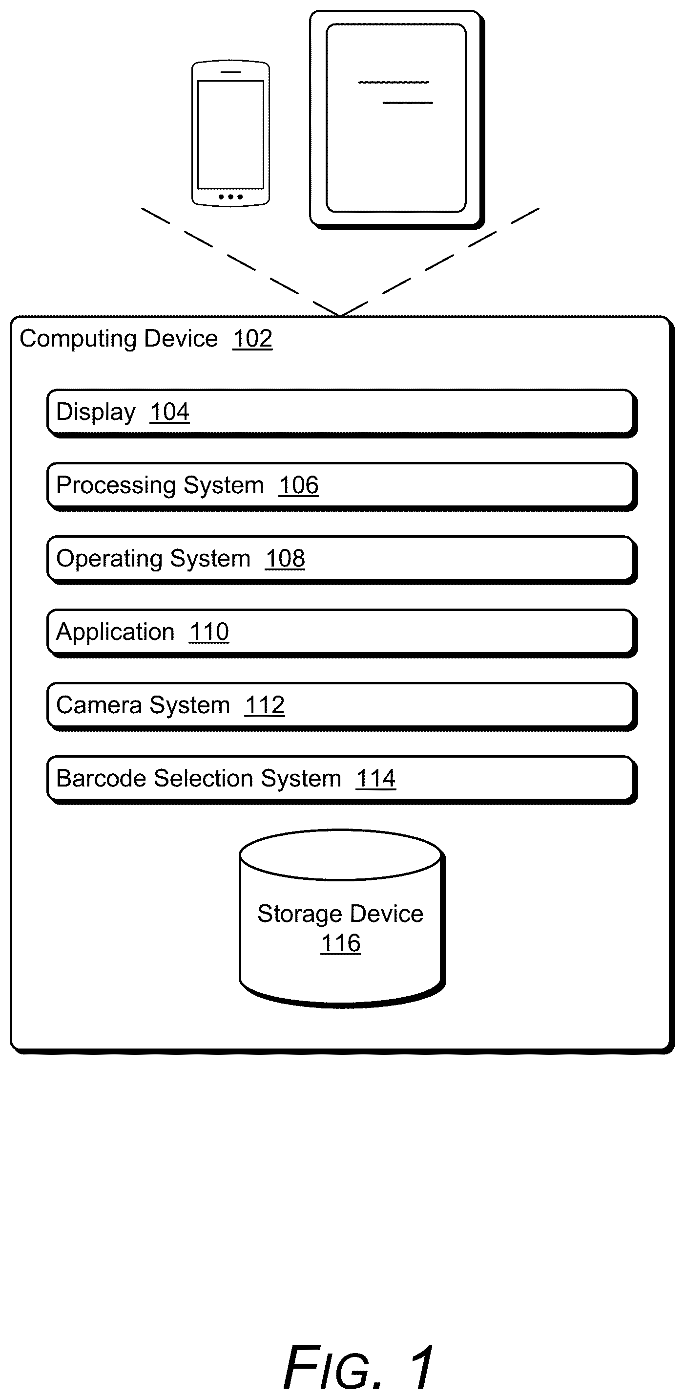 Patent US12361403 Figure 1 – Facilitating user selection of one of multiple barcodes in a camera system field of view