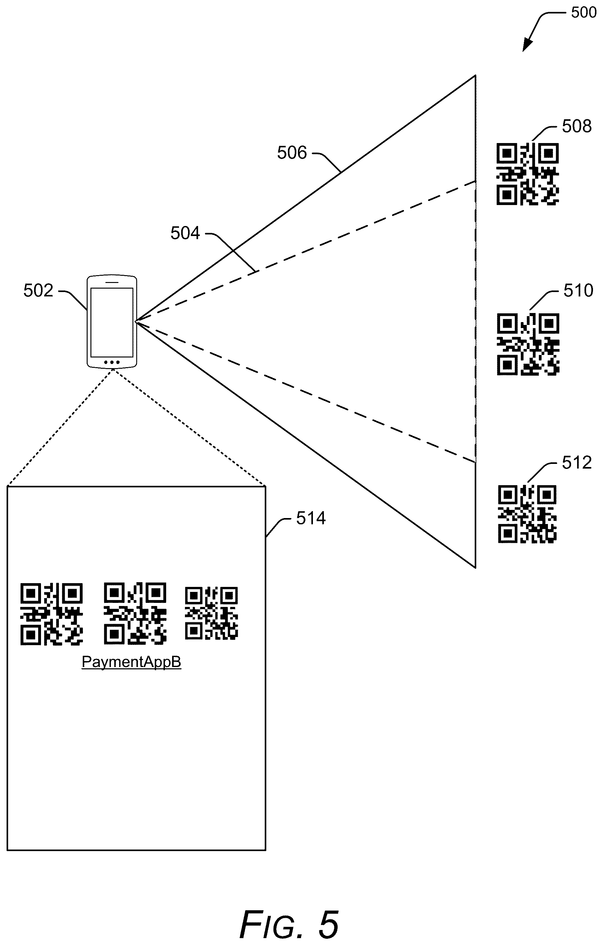 Patent US12361403 Figure 5 – Facilitating user selection of one of multiple barcodes in a camera system field of view