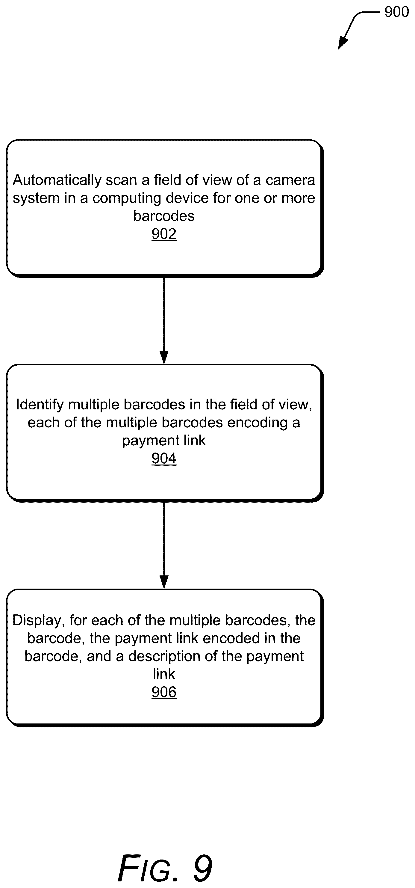 Patent US12361403 Figure 9 – Facilitating user selection of one of multiple barcodes in a camera system field of view