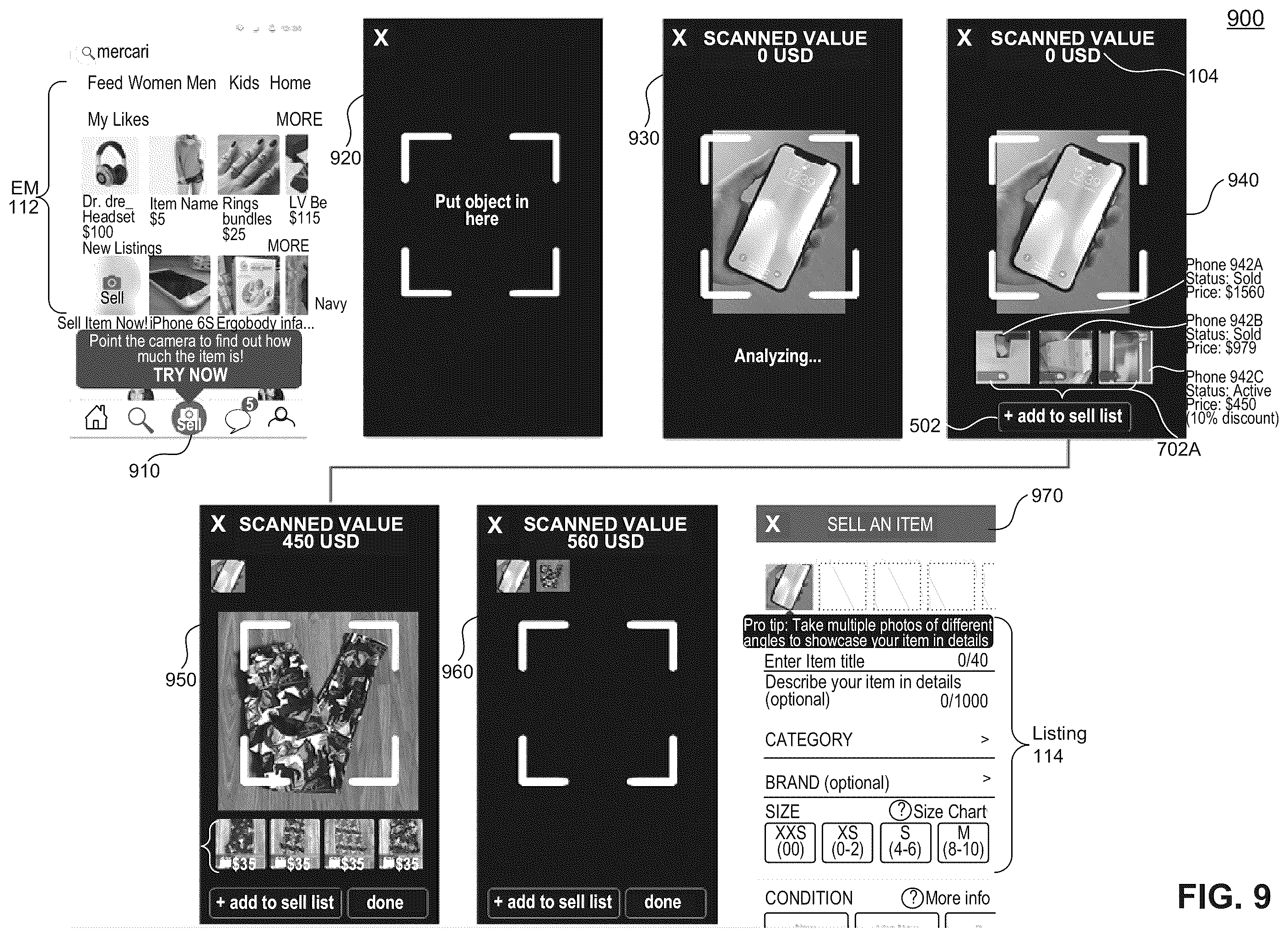 Patent US12361441 Figure 9 – Inventory ingestion, image processing, and market descriptor pricing system