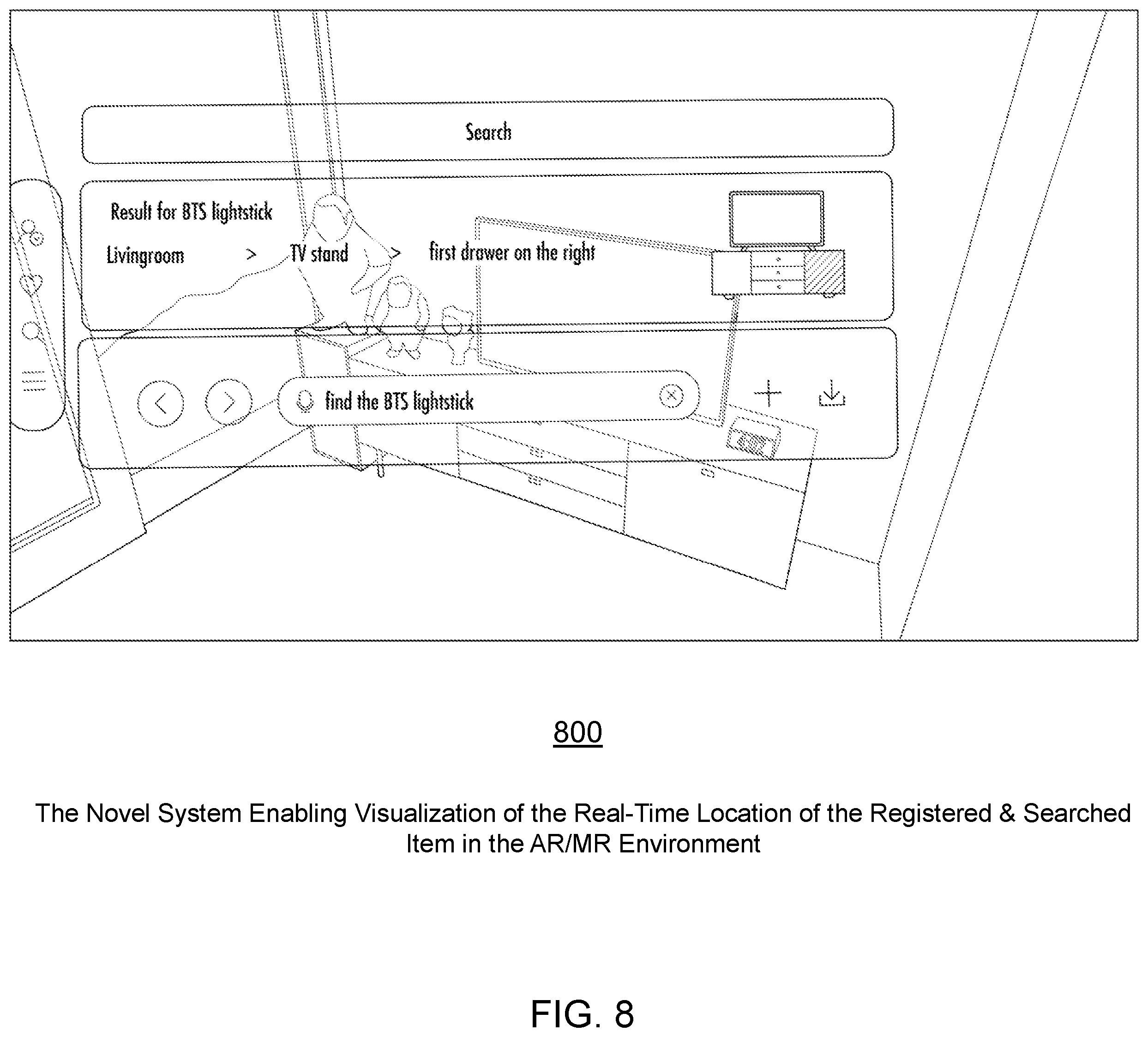 Patent US12361465 Figure 8 – Automated recognition, registration, and tracking of user items and intelligent machine valuation of user items based on peer interests in an augmented-reality or mixed-reality environment