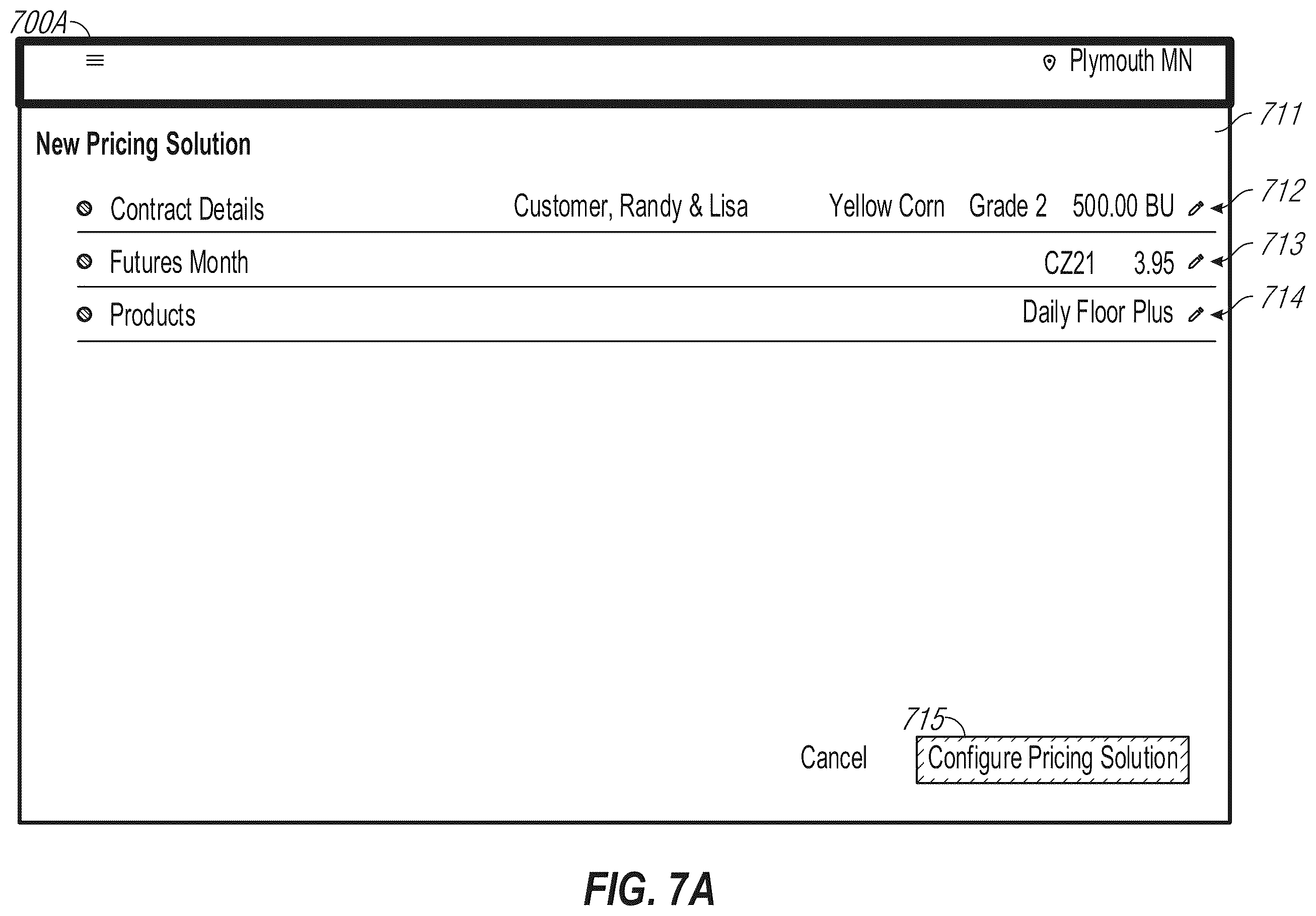 Patent US12361490 Figure 7 – User interface functionality and enhancements for commodity pricing arrangements