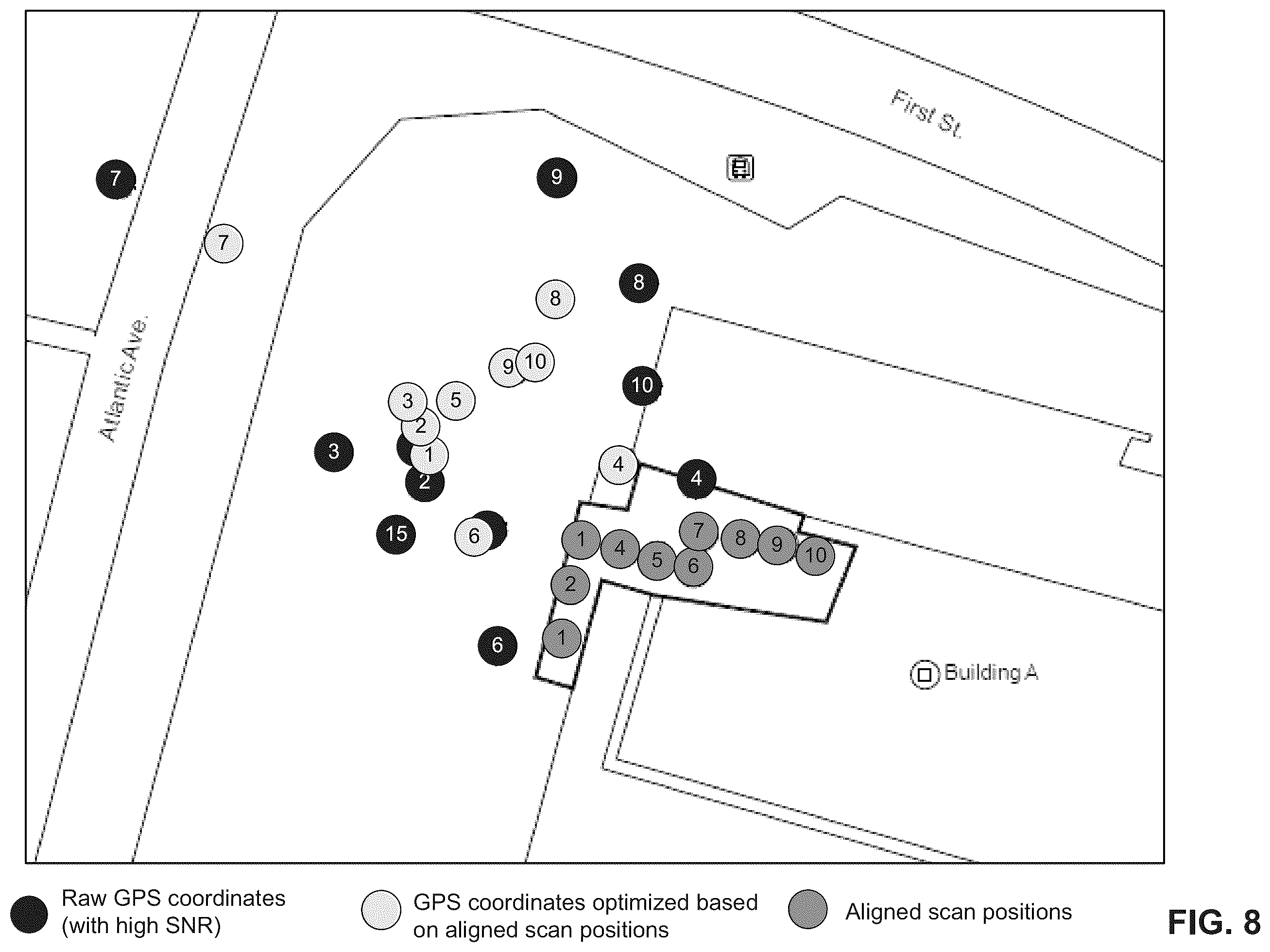 Patent US12361511 Figure 8 – Accuracy of GPS coordinates associated with image capture locations