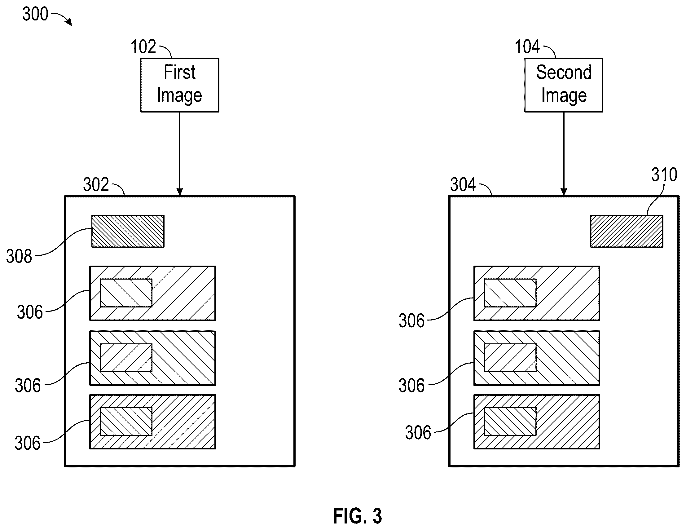 Patent US12361523 Figure 3 – Image comparator with difference area labeling
